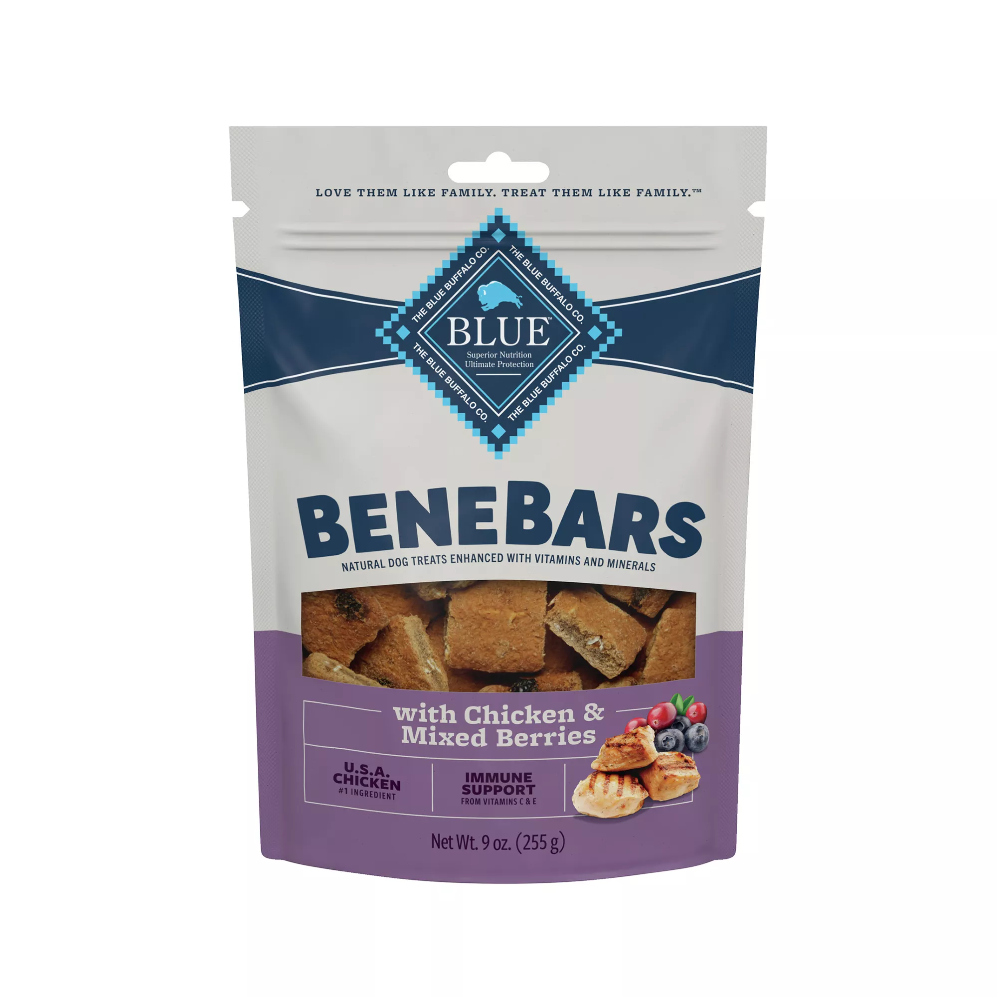 Blue Buffalo Benebars Natural Immune Support All Life Stage Dog Treats - Chicken & Mixed Berries