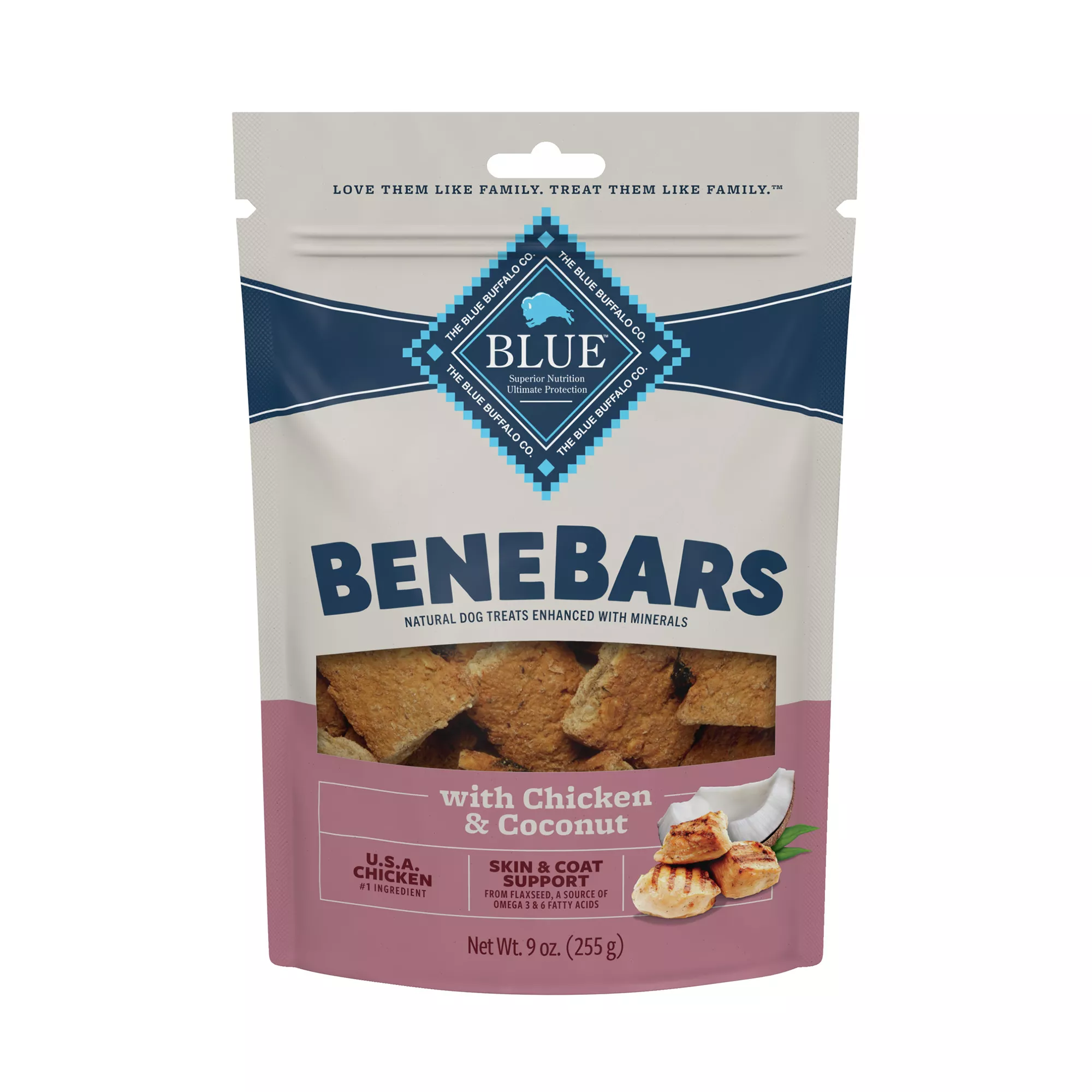 Blue Buffalo Benebars Natural Skin & Coat Support All Life Stage Dog Treats - Chicken & Coconut