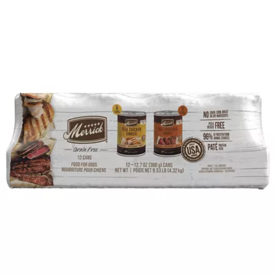 Product Merrick Adult Dog Food - Grain Free, Texas Beef/Chicken Dinner, 12 Ct Variety Pack