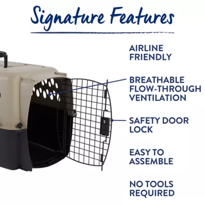 Top Paw® Plastic Portable Travel Dog Kennel, Tan & Blue - Pet Carrier - Image 5