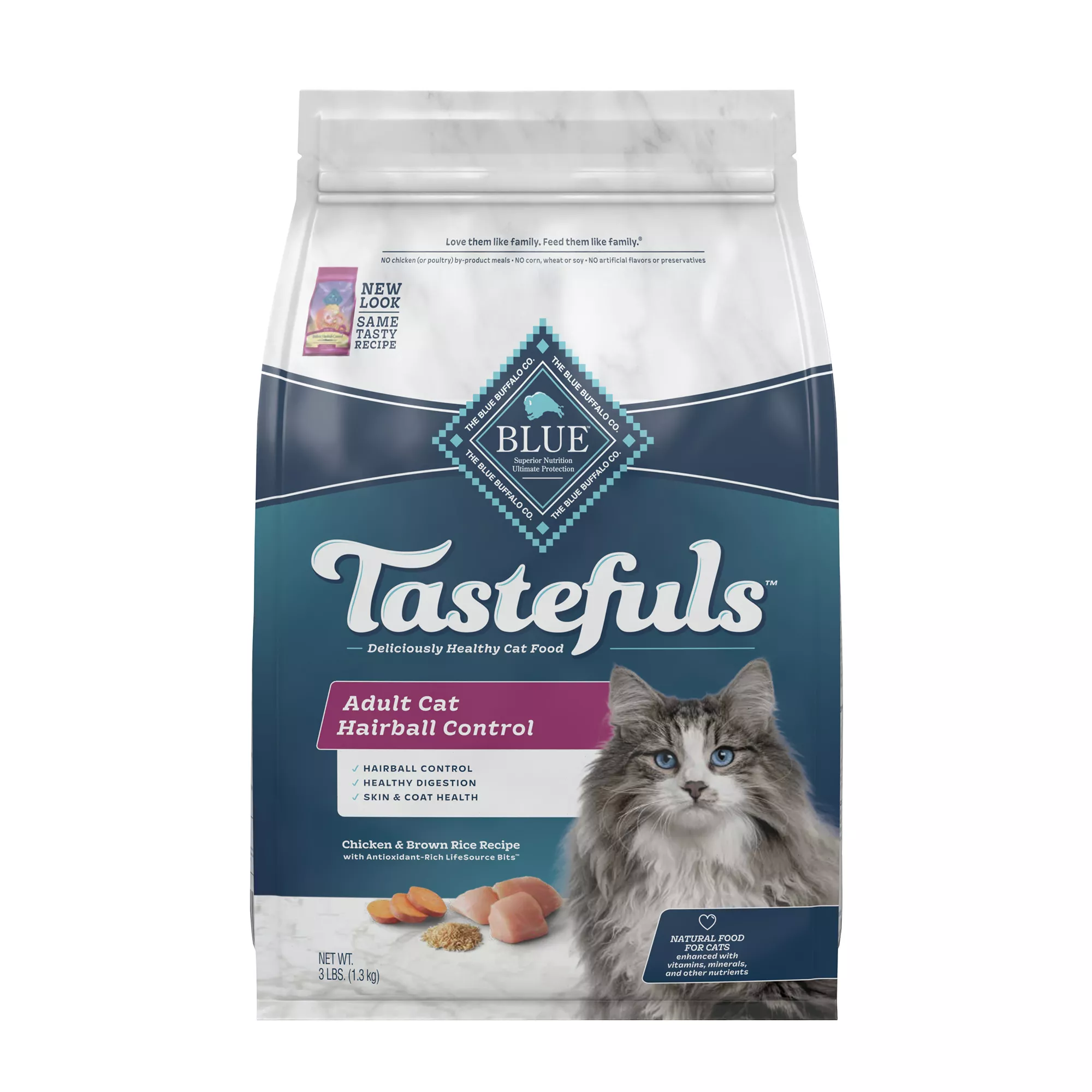 BLUE Tastefuls Adult Dry Cat Food -  Hairball Control, Natural, Chicken & Brown Rice