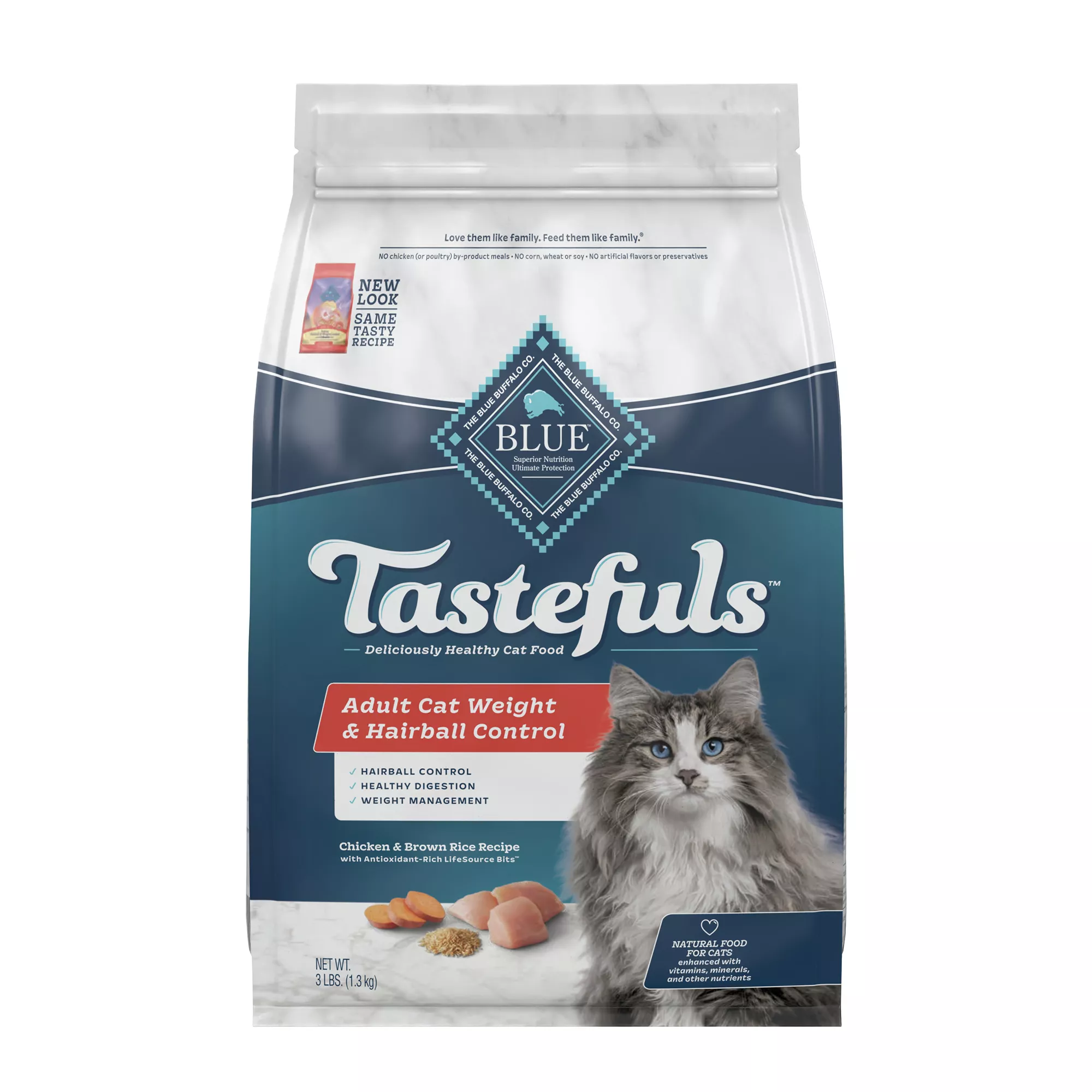 BLUE Tastefuls Adult Dry Cat Food - Weight & Hairball Control, Natural, Chicken & Brown Rice