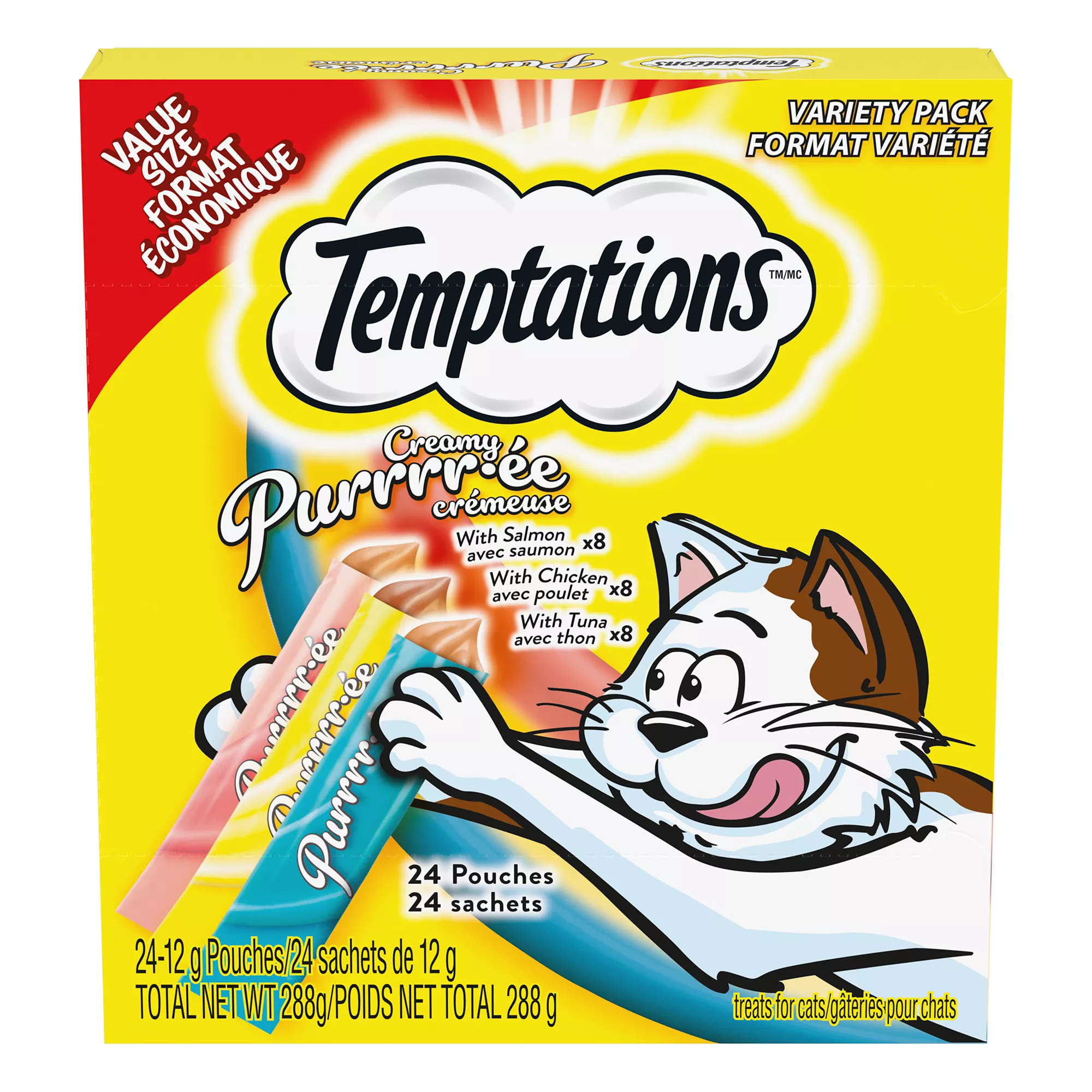 Temptations Creamy Puree Adult Cat Treats - Chicken, Salmon, and Tuna Flavour