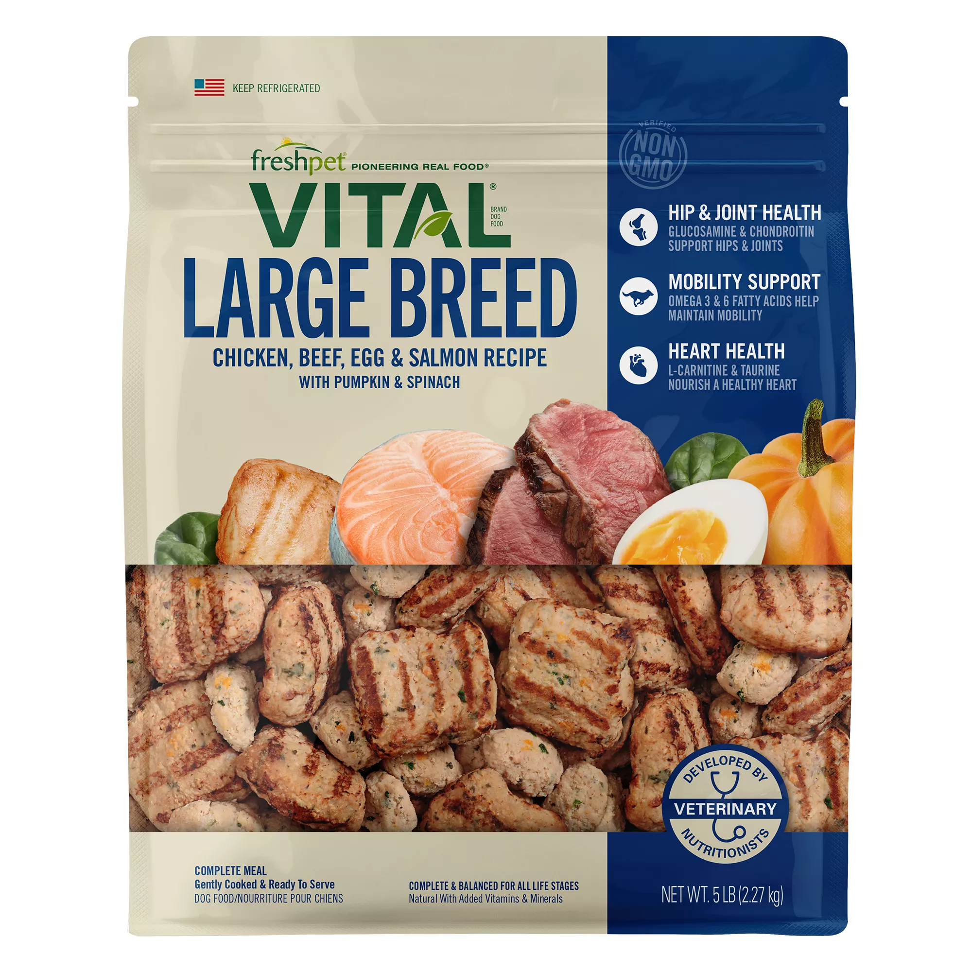 FreshPet Vital Large Breed Adult Fresh Dog Food - Chicken, Beef, Egg & Salmon Recipe 5 LB