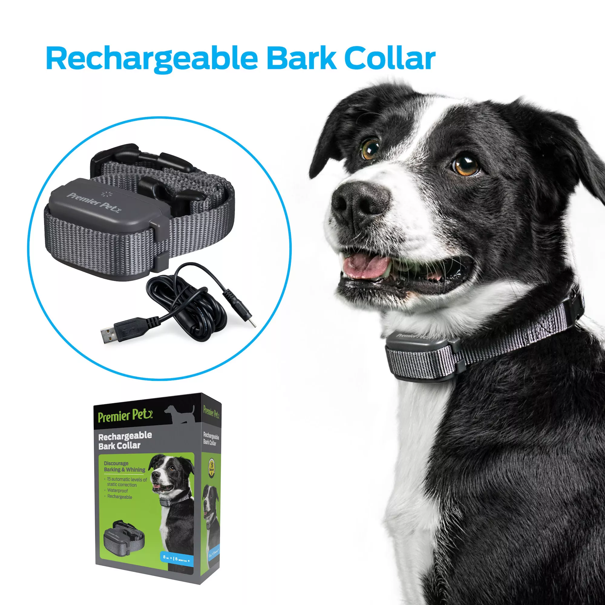 Premier Pet Rechargeable Bark Collar - Rechargeable - Adjustable & Waterproof