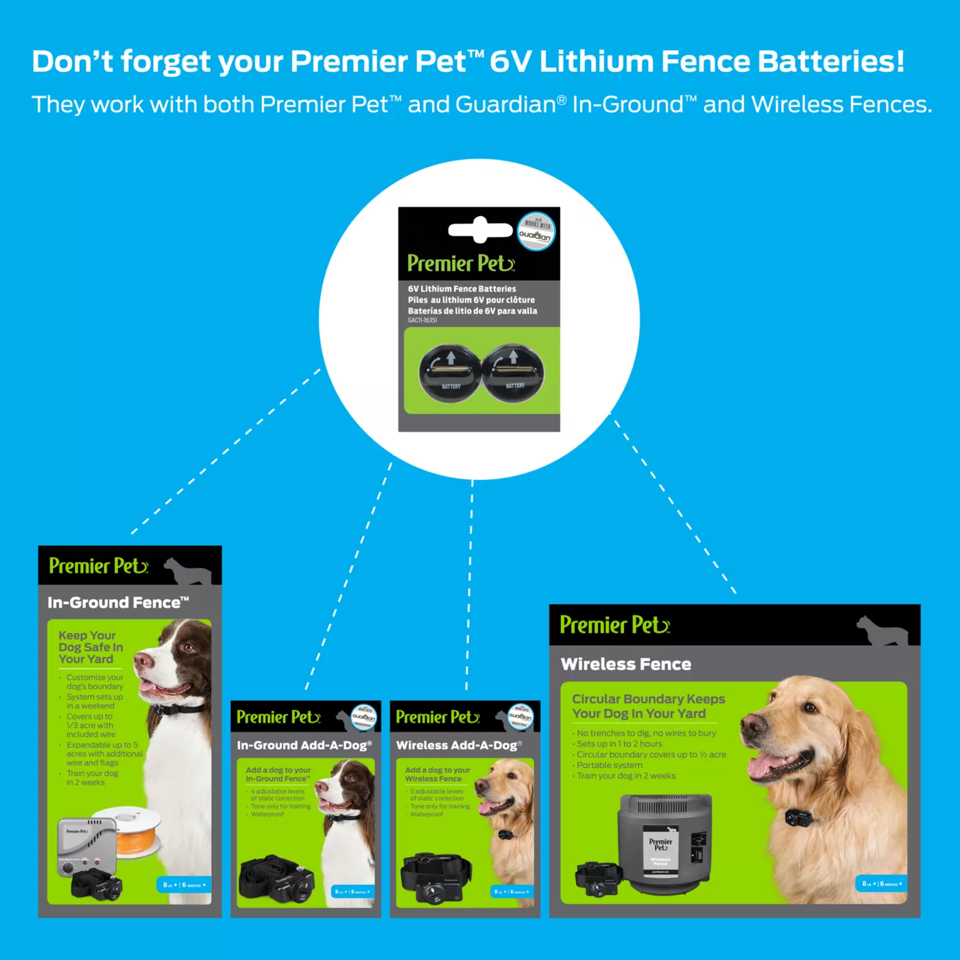 Premier Pet Lithium Batteries for Dog Collars and Fences 6V 2 Pack