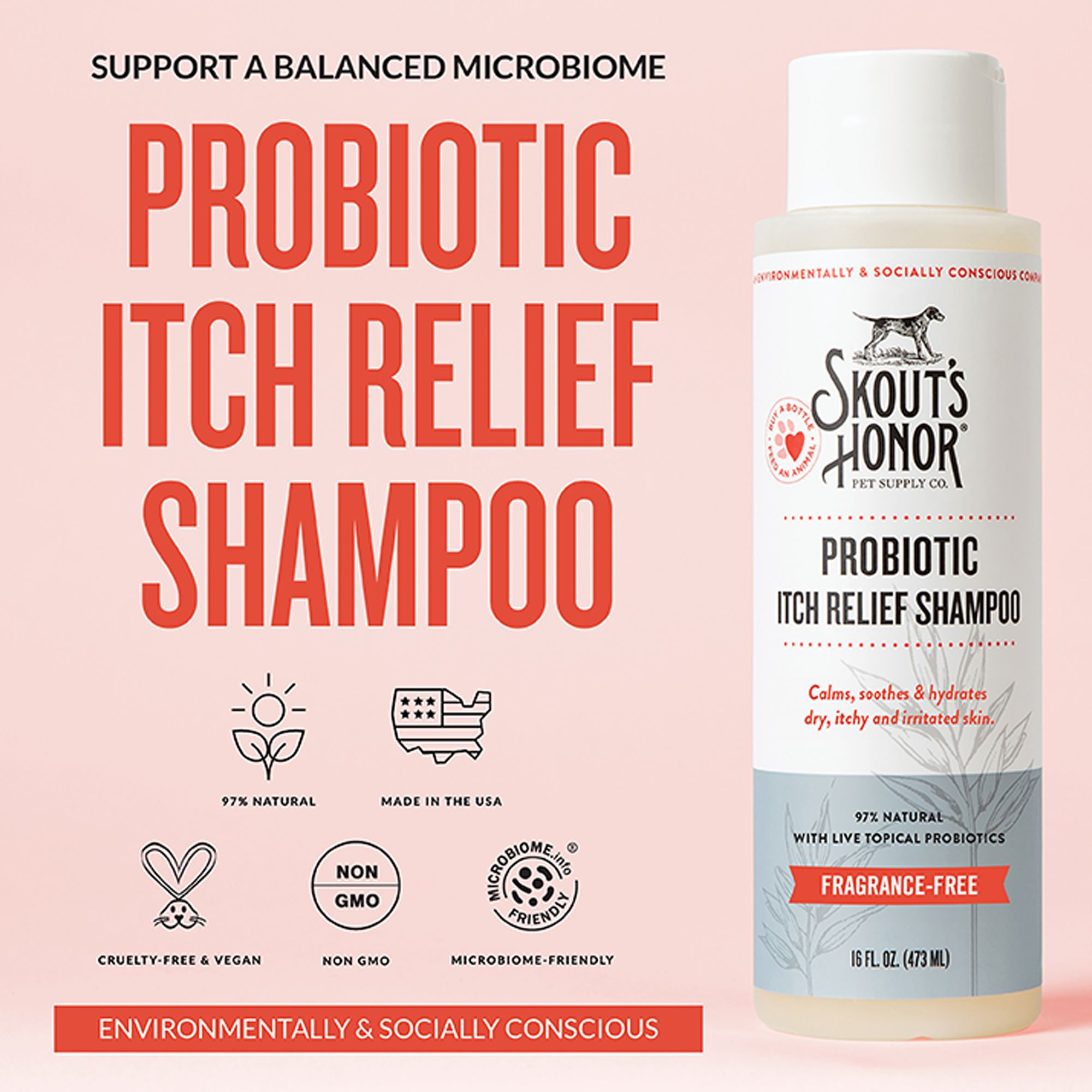 Skout's Honor® Probiotic Itch Relief Dog Shampoo - Fragrance Free 16oz