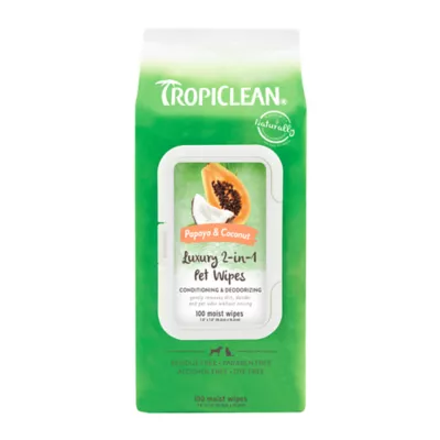 TropiClean Papaya Coconut Luxury 2 in 1 Pet Wipes