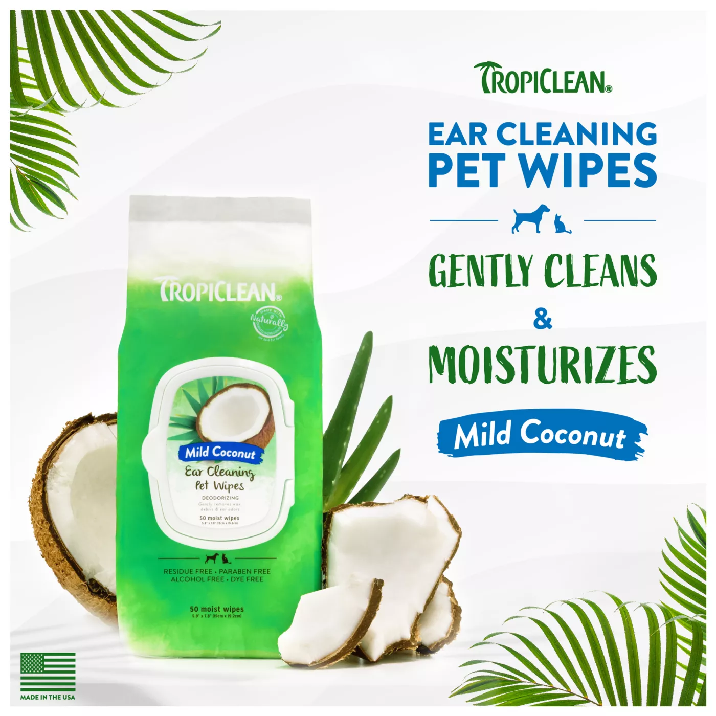 TropiClean Mild Coconut Ear Cleaning Wipes