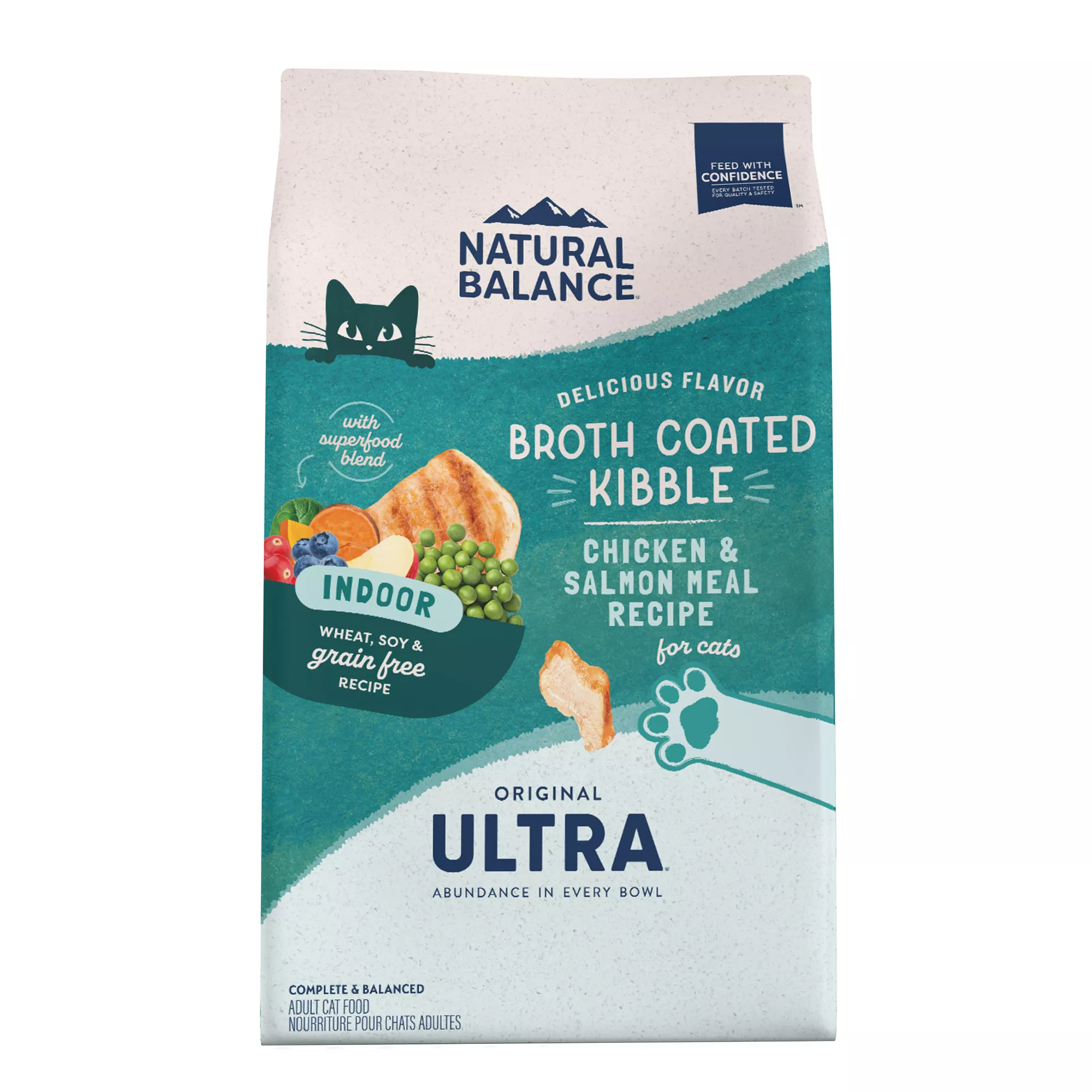 Natural Balance Indoor Adult Cat Broth Coated Kibble - Wheat, Soy & Grain Free, Chicken & Salmon