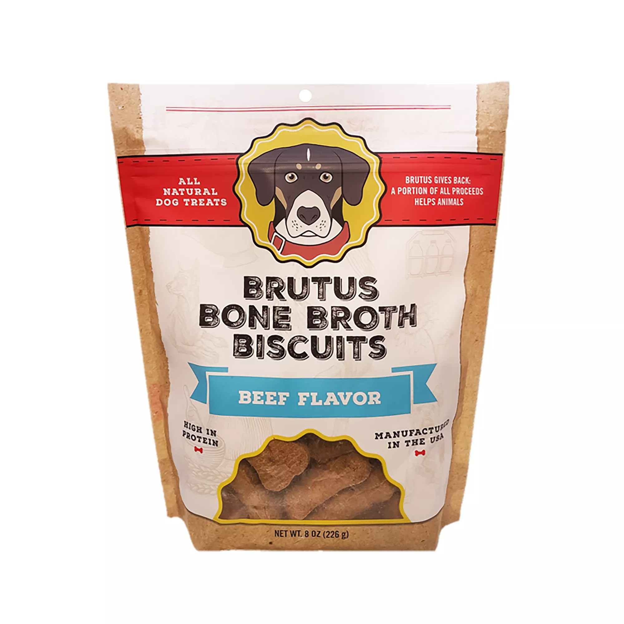 Brutus Bone Broth All Life Stage Crunchy Biscuit Dog Treats - 8 Oz., Beef