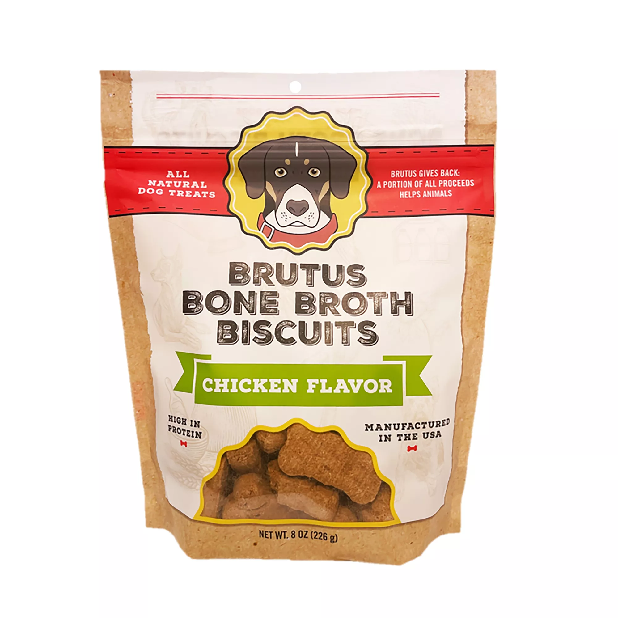 Brutus Bone Broth All Life Stage Crunchy Biscuit Dog Treats - 8 Oz., Chicken