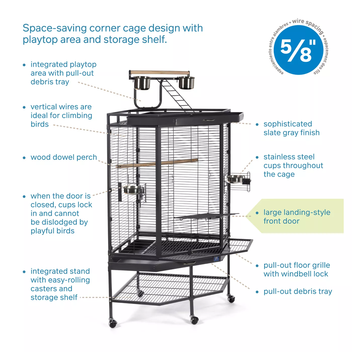 View of Prevue Pet Products Corner Bird Cage with Playtop