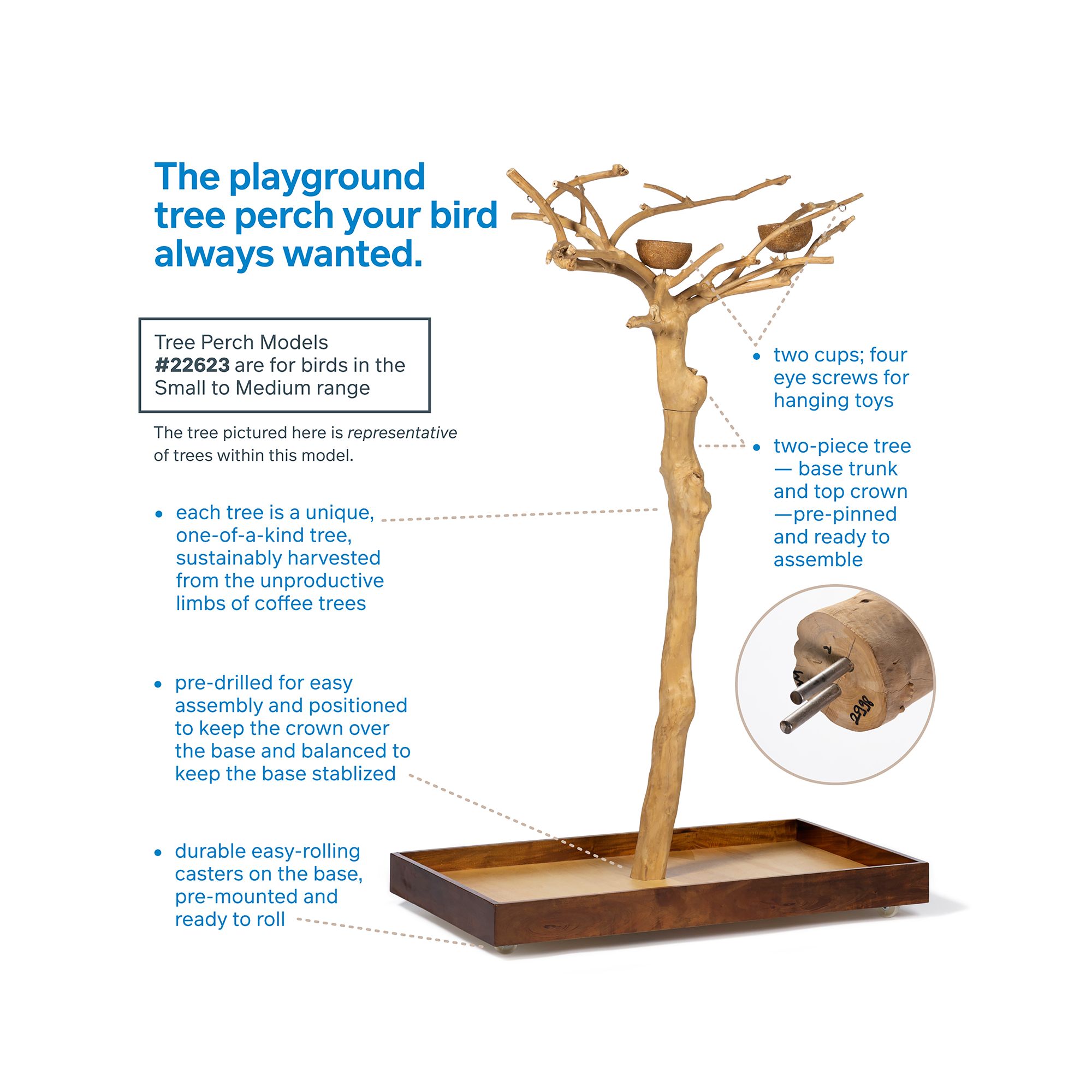 Prevue Pet Products Coffeawood Java Tree Small Floor Playstand - Floor Pet Bird Playstand - thumbnail 3