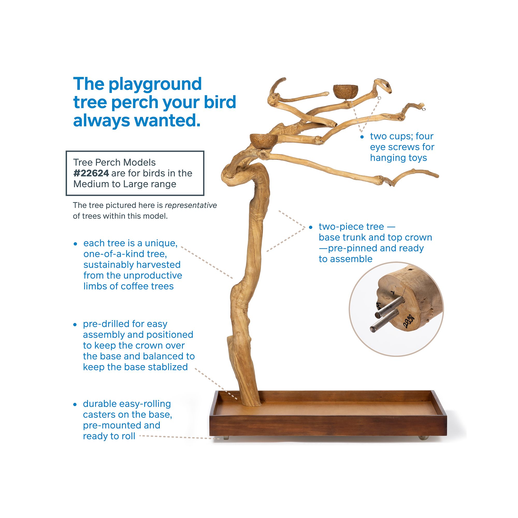 Prevue Pet Products Coffeawood Java Tree Large Floor Playstand - Floor Pet Bird Playstand - thumbnail 3