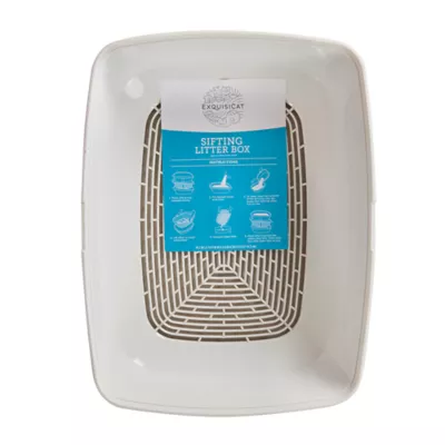 ExquisiCat® Large Sifting Cat Litter Box, Scoop Free, White/Tan - Image 6