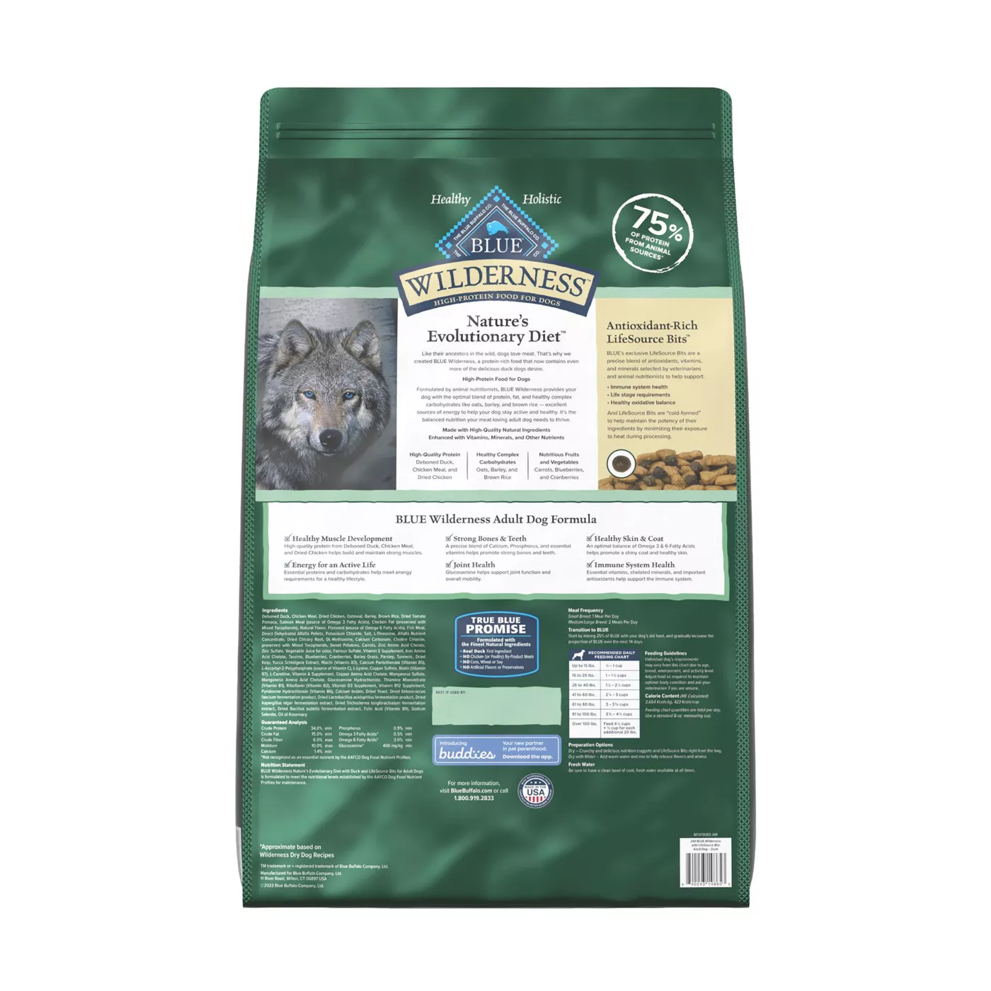 Blue Wilderness Adult Dry Dog Food Wholesome Grains High Protein Natural Duck