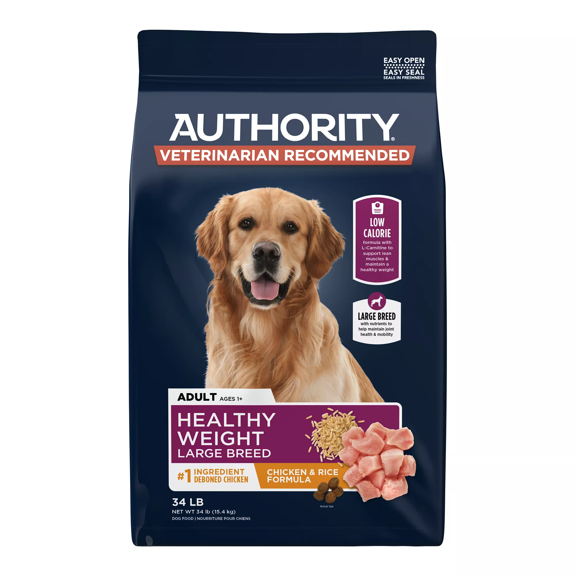 Authority Healthy Weight Large Breed Adult Dog Dry Food - Chicken & Rice, 34 lb