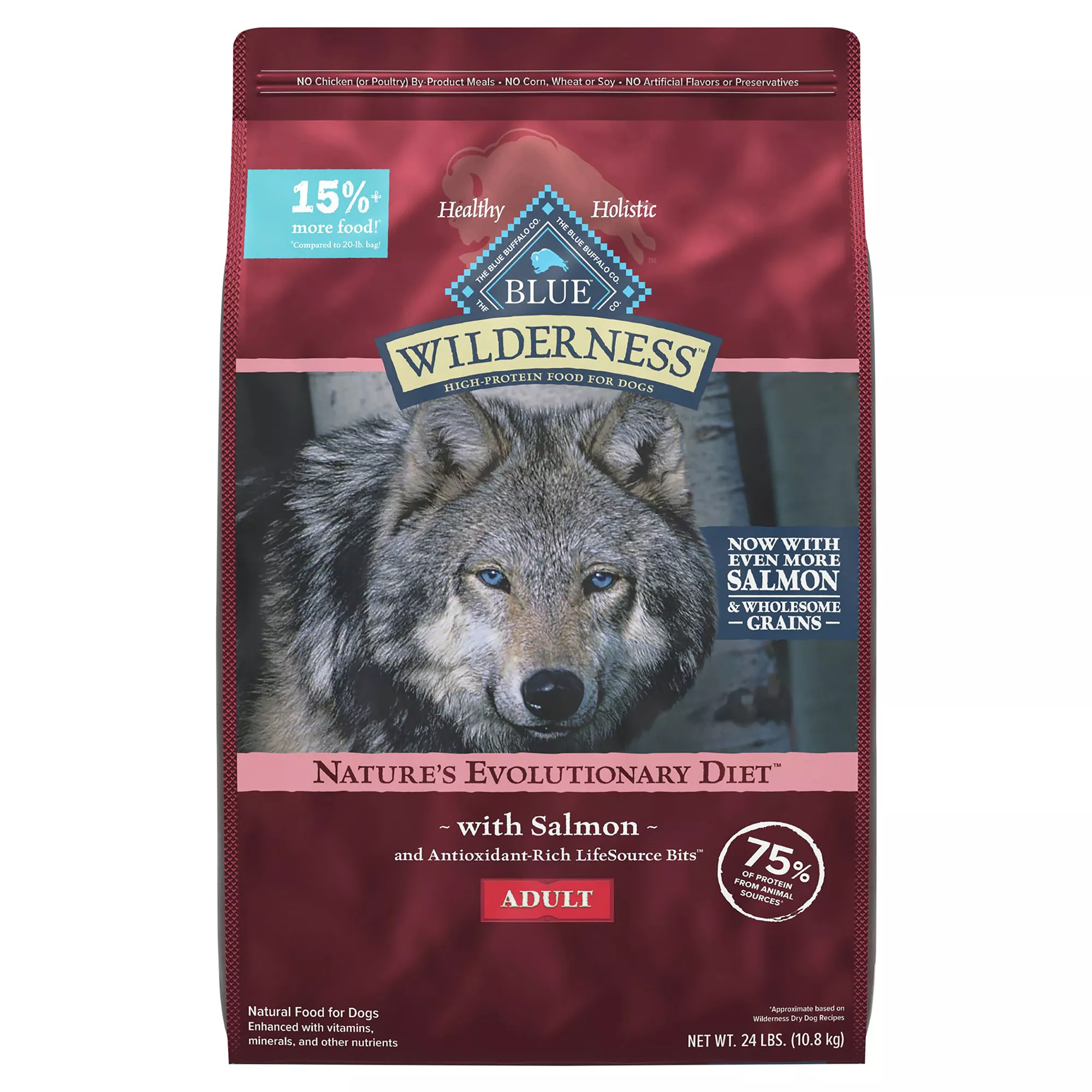 Blue Wilderness Adult Dry Dog Food - Wholesome Grains,  High-Protein, Natural, Salmon