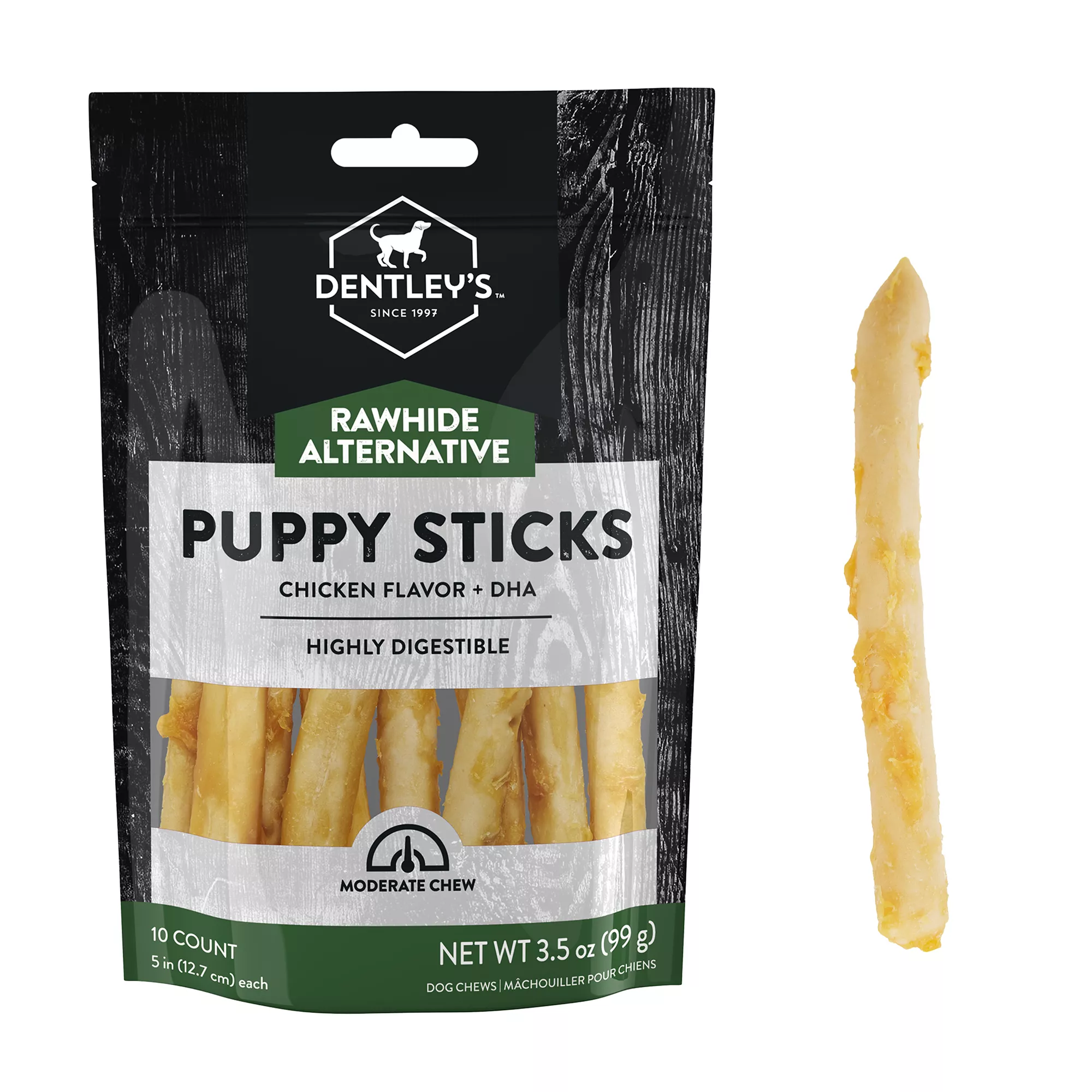 Dentley's Rawhide Alternative Puppy Sticks Chicken 10 Count 3.5 OZ