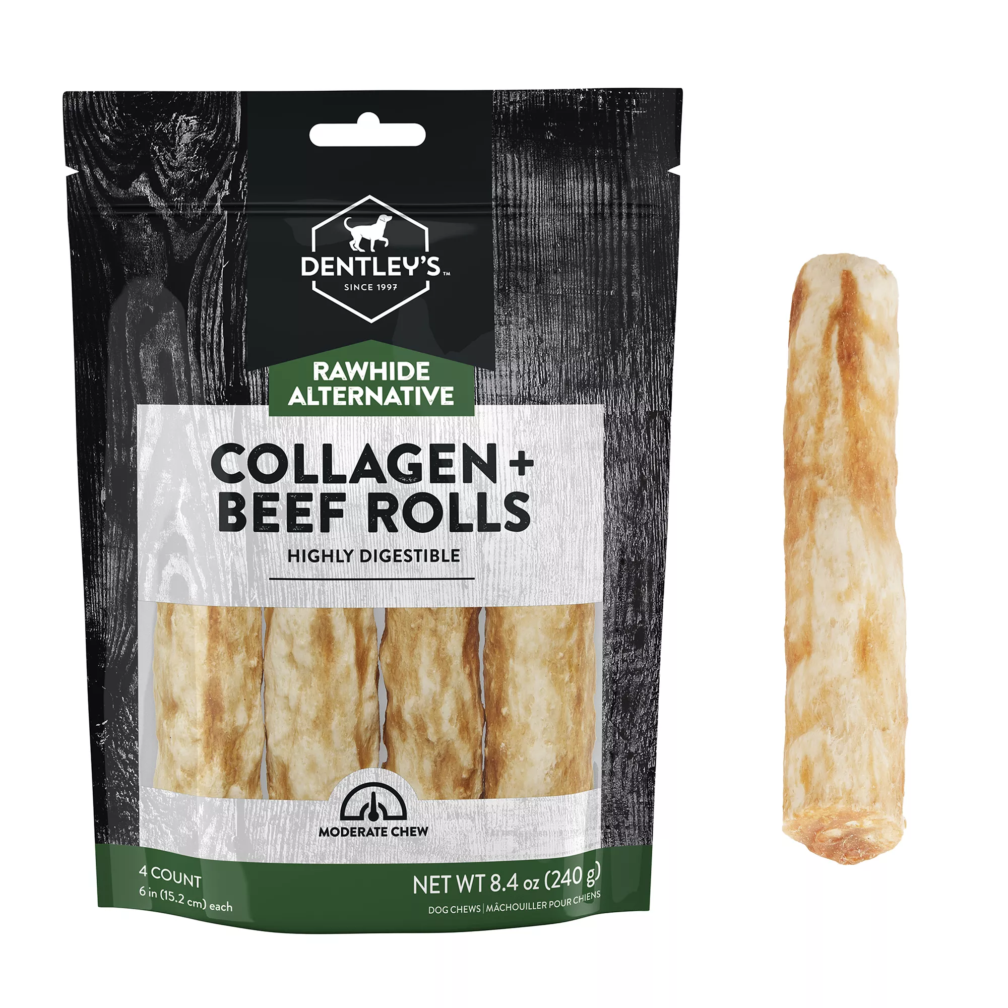 Dentley's Rawhide Alternative Collagen Rolls 4 Count 8.4 OZ