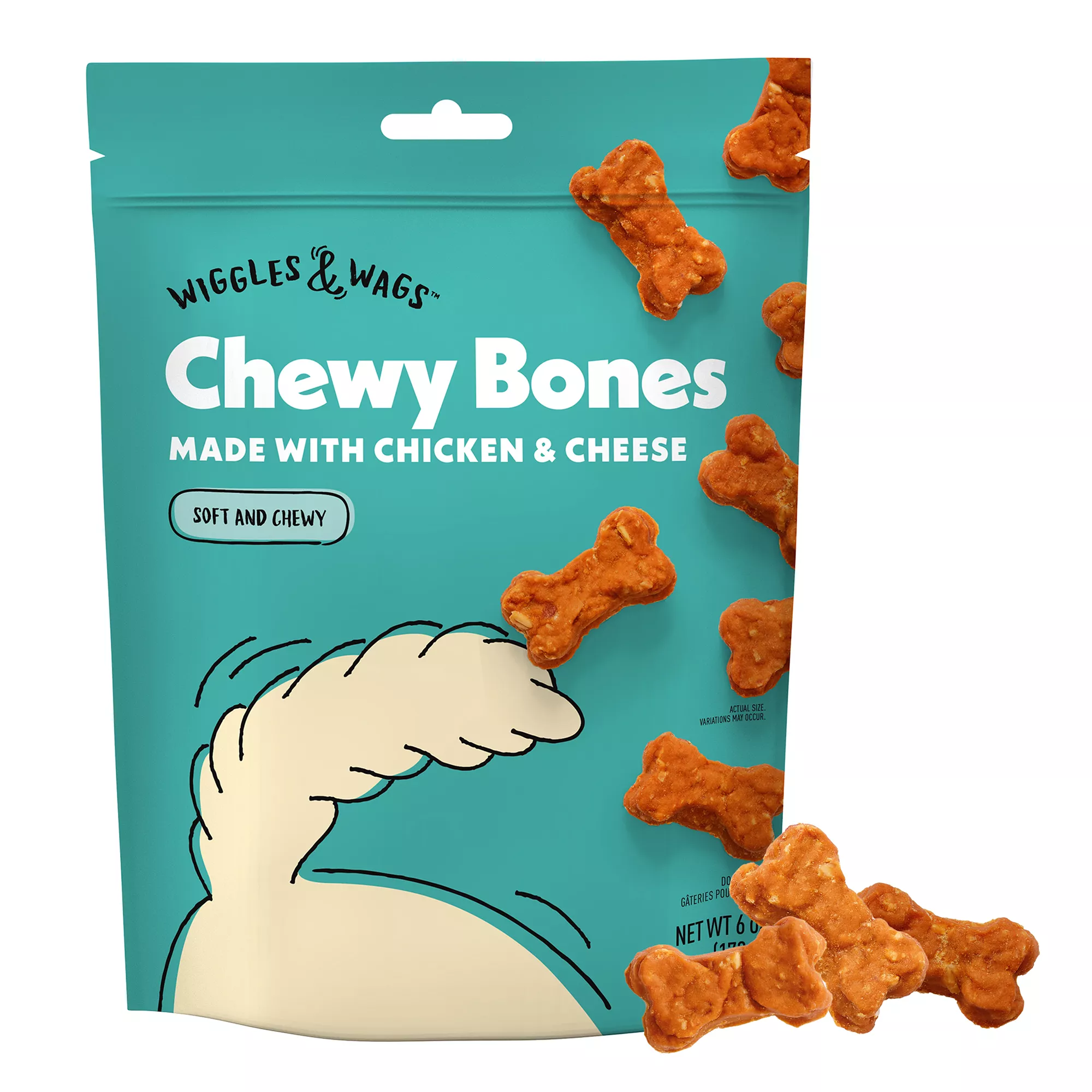 Wiggles & Wags Chicken & Cheese Chewy Bones Dog Treats 6 OZ