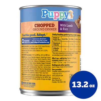 Product Pedigree Chopped Ground Dinner Puppy Wet Dog Food, Lamb & Rice, 13.2 oz. Can