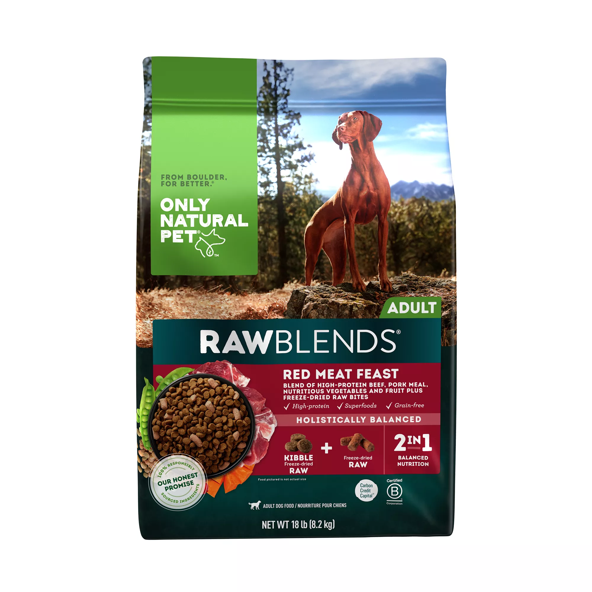 Only Natural Pet RawBlends Adult Dog Food - Grain Free, With Raw Bites, Red Meat Feast