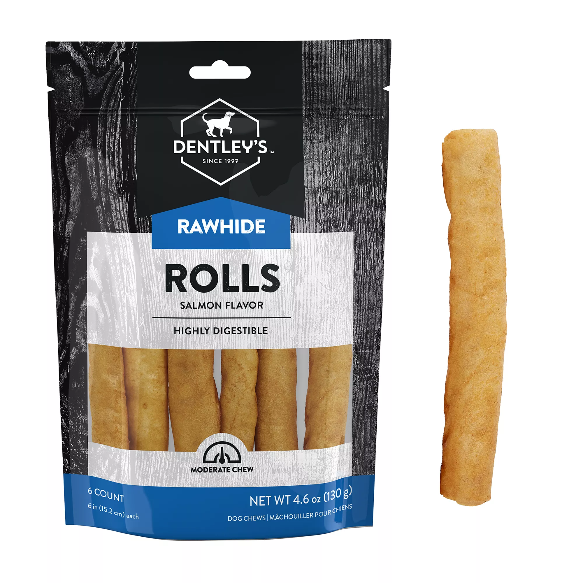 Dentley's Rawhide Salmon Flavor Rolls 6 Count 4.6 OZ