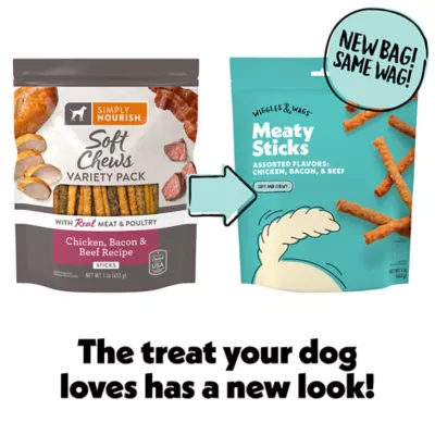 Product Wiggles & Wags Chicken, Bacon, Beef Meaty Sticks Dog Treats 16 OZ