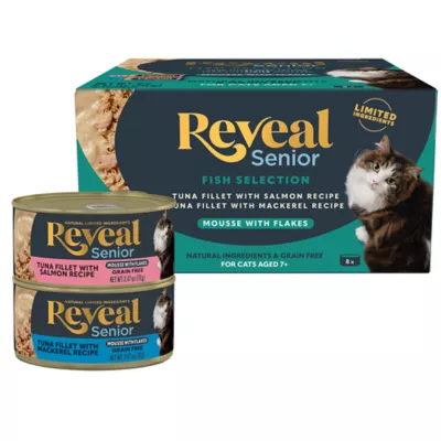 Product Reveal Fish Selection Senior Cat Wet Food - Grain Free, Mousse with Flakes, 8 Ct