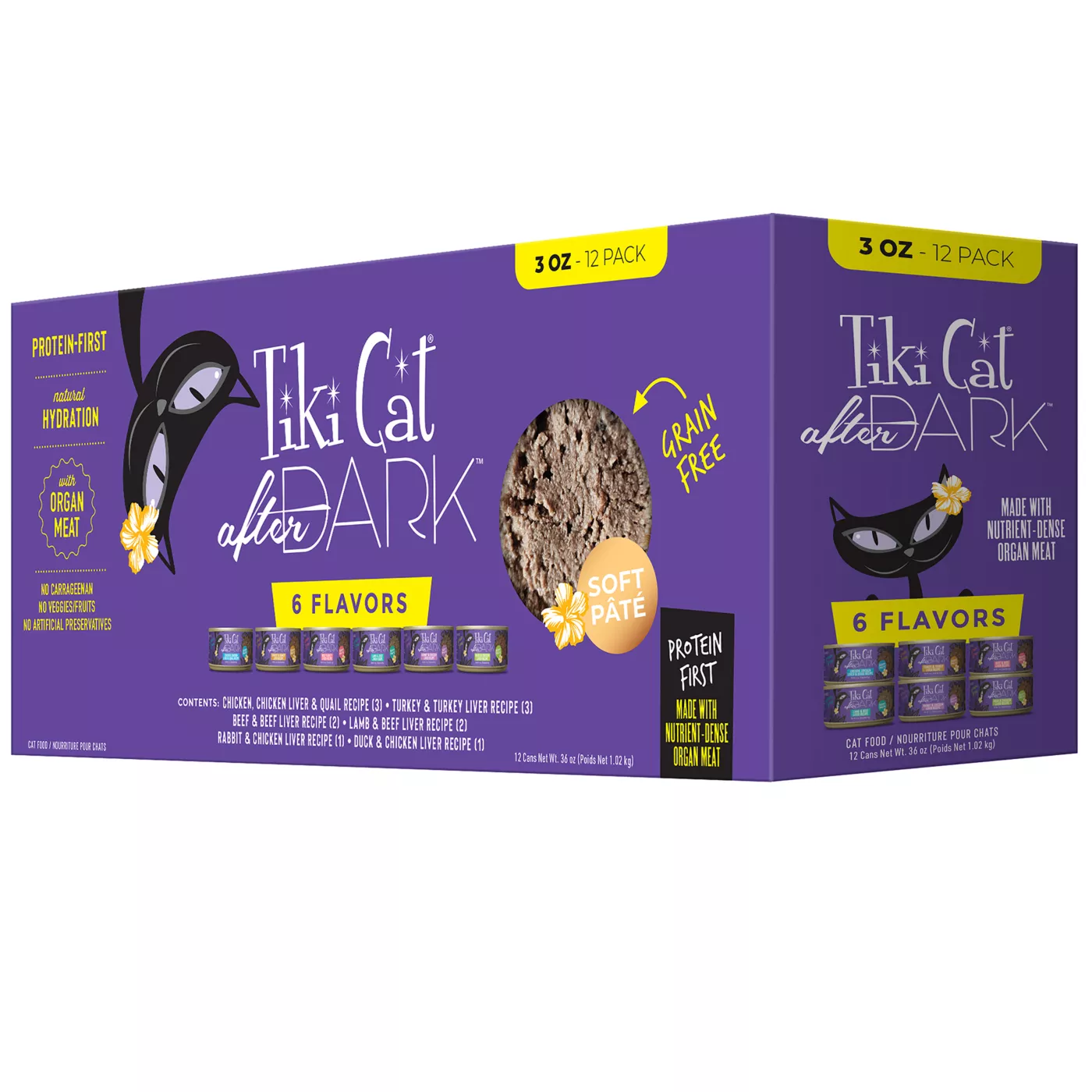 Tiki Cat After Dark Adult Wet Cat Food Variety Pack High Protein Soft Pate 12 CT 36 Oz