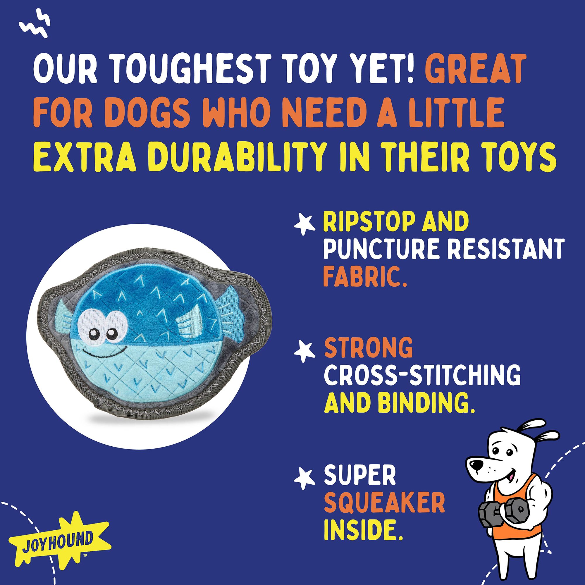 Joyhound Rip Roarin Tough Puffer Fish Dog Toy