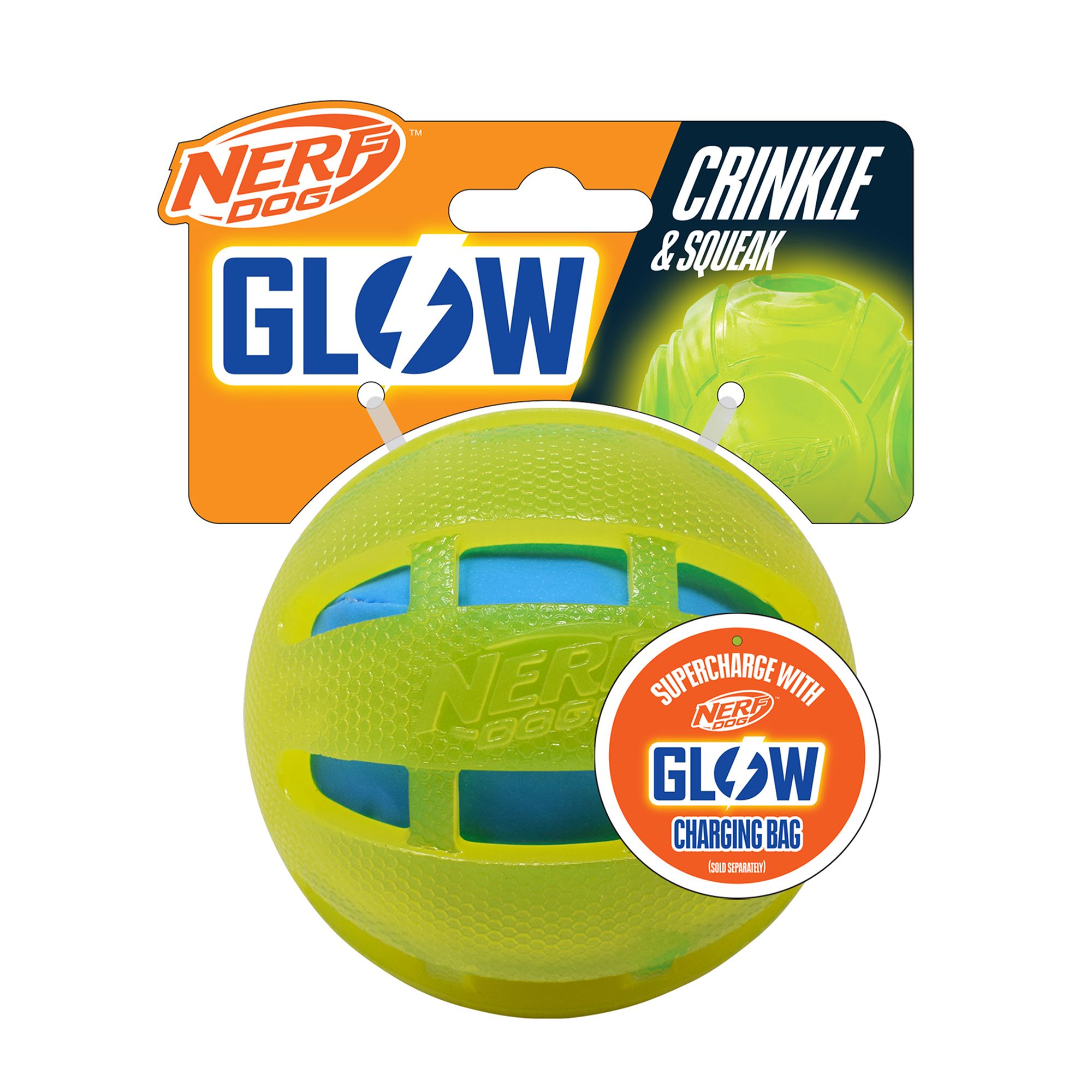 Nerf Dog Glow Checker Squeak and Crunch Ball