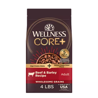 Wellness Core+ High Protein Kibble + Savory Freeze-Dried Pieces - Beef & Barley, Wholesome Grains - Image 1