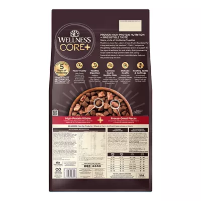 Product Wellness Core+ High Protein Kibble + Savory Freeze-Dried Pieces - Beef & Barley, Wholesome Grains