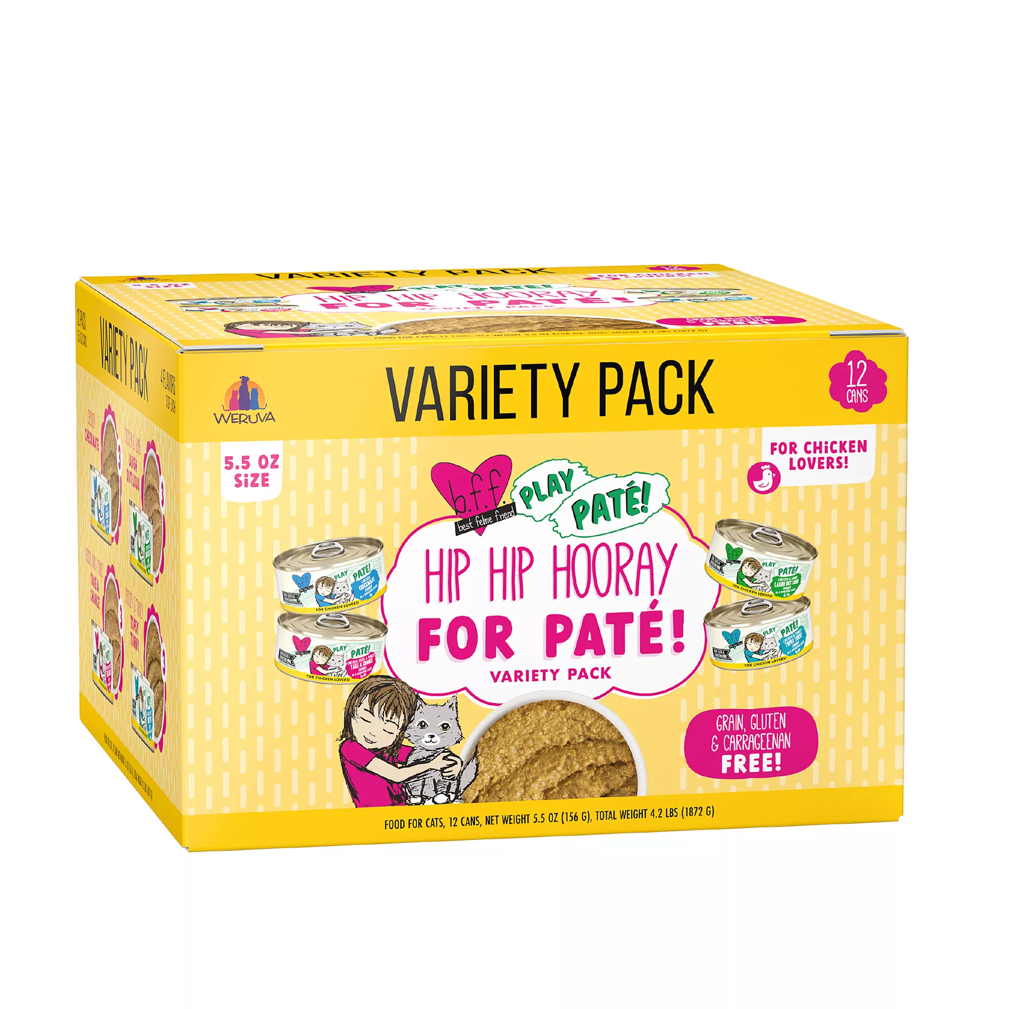 Weruva BFF Hip Hip Hooray For Pate! Adult Wet Cat Food - Grain Free, 12 Ct, Variety Pack, 66 Oz