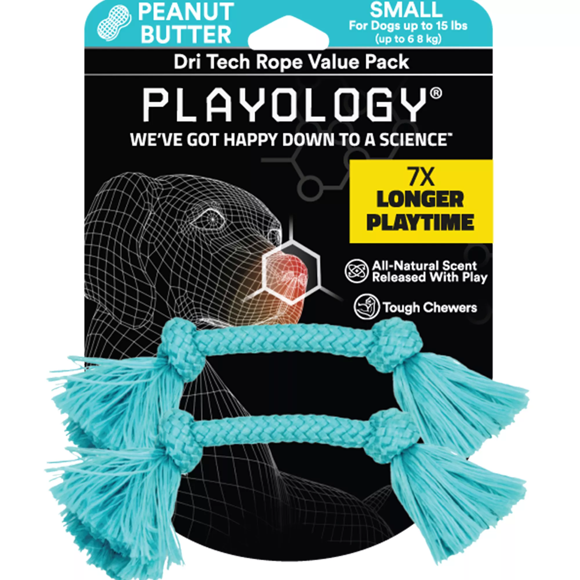 Playology Dri Tech Rope Dog Toy, Peanut Butter Flavored 2 Count