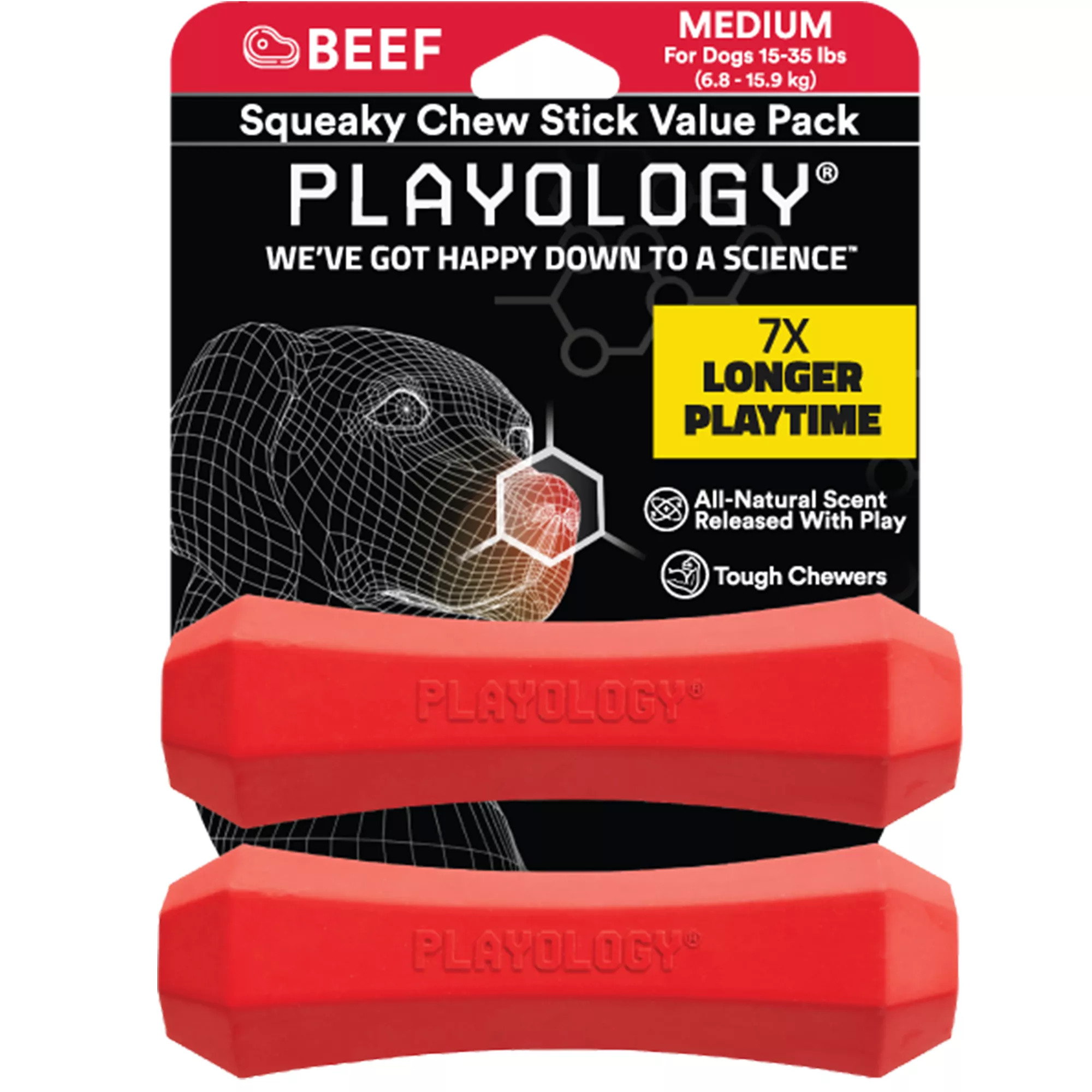 Playology Squeaky Chew Stick Peanut Butter or Beef Flavored