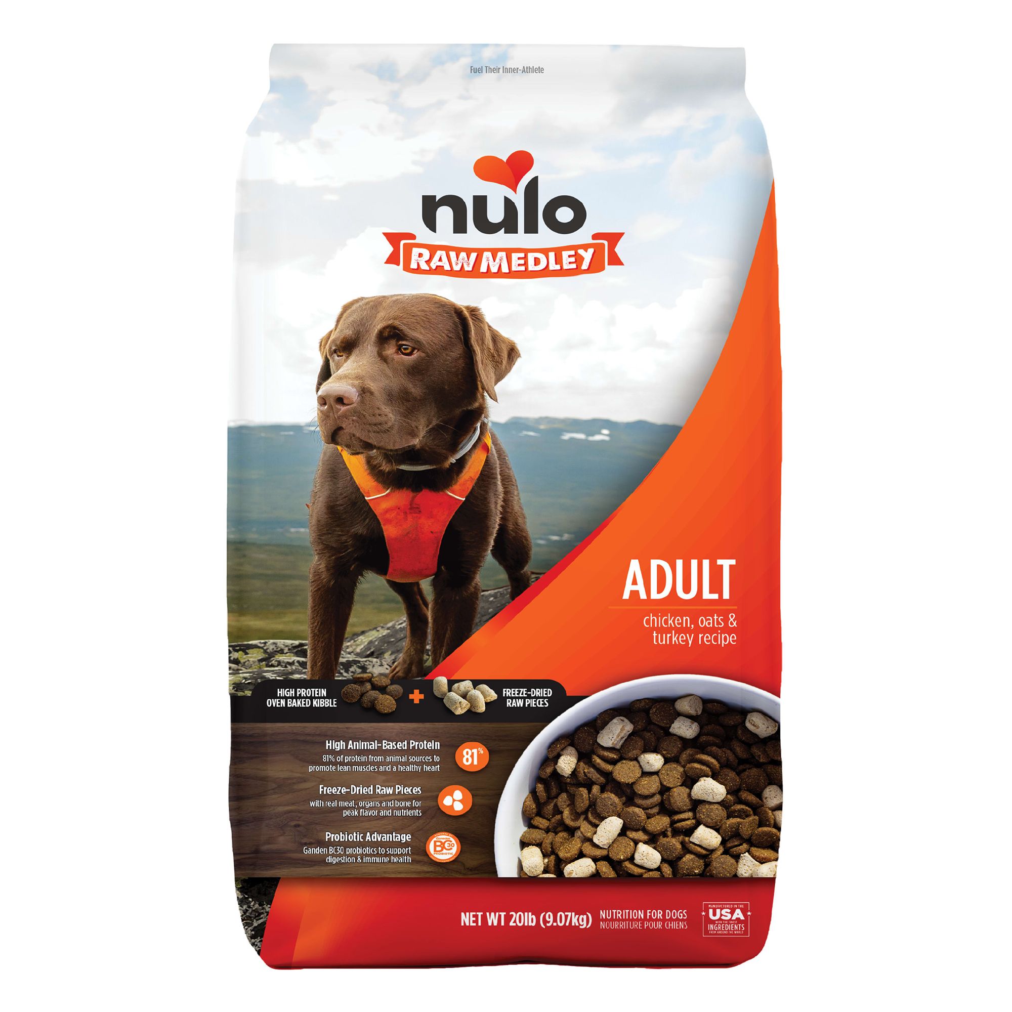 Nulo Raw Medley Adult Dog Food Kibble Plus Freeze Dried Pieces Chicken Oats Turkey