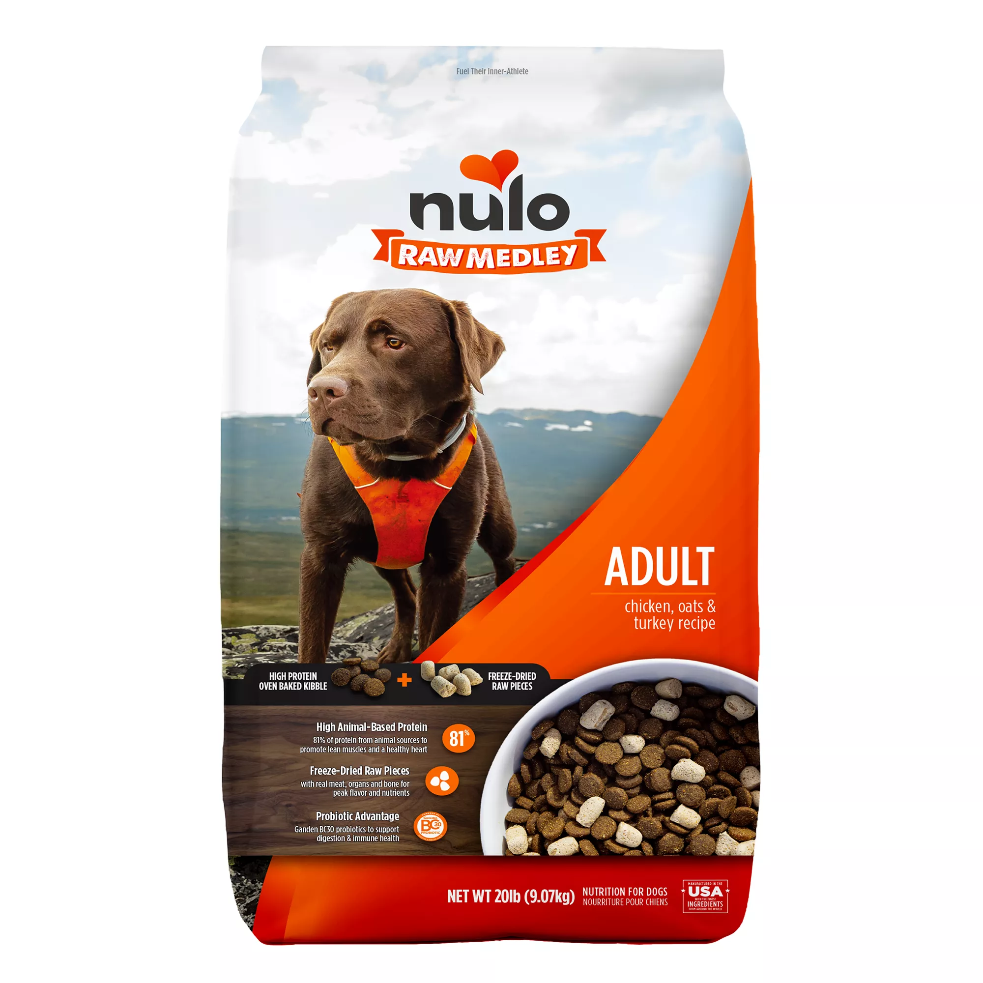 Nulo Raw Medley Adult Dog Food - Kibble Plus Freeze Dried Pieces, Chicken, Oats & Turkey