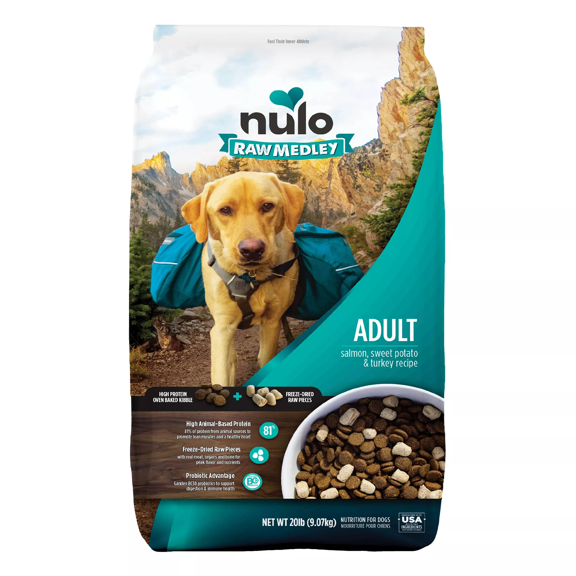 Nulo Raw Medley Adult Dog Food - Kibble Plus Freeze Dried Pieces, Salmon, Sweet Potato & Turkey