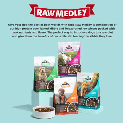 Product Nulo Raw Medley Puppy Dog Food - Kibble Plus Freeze Dried Pieces, Salmon, Oats & Turkey Recipe