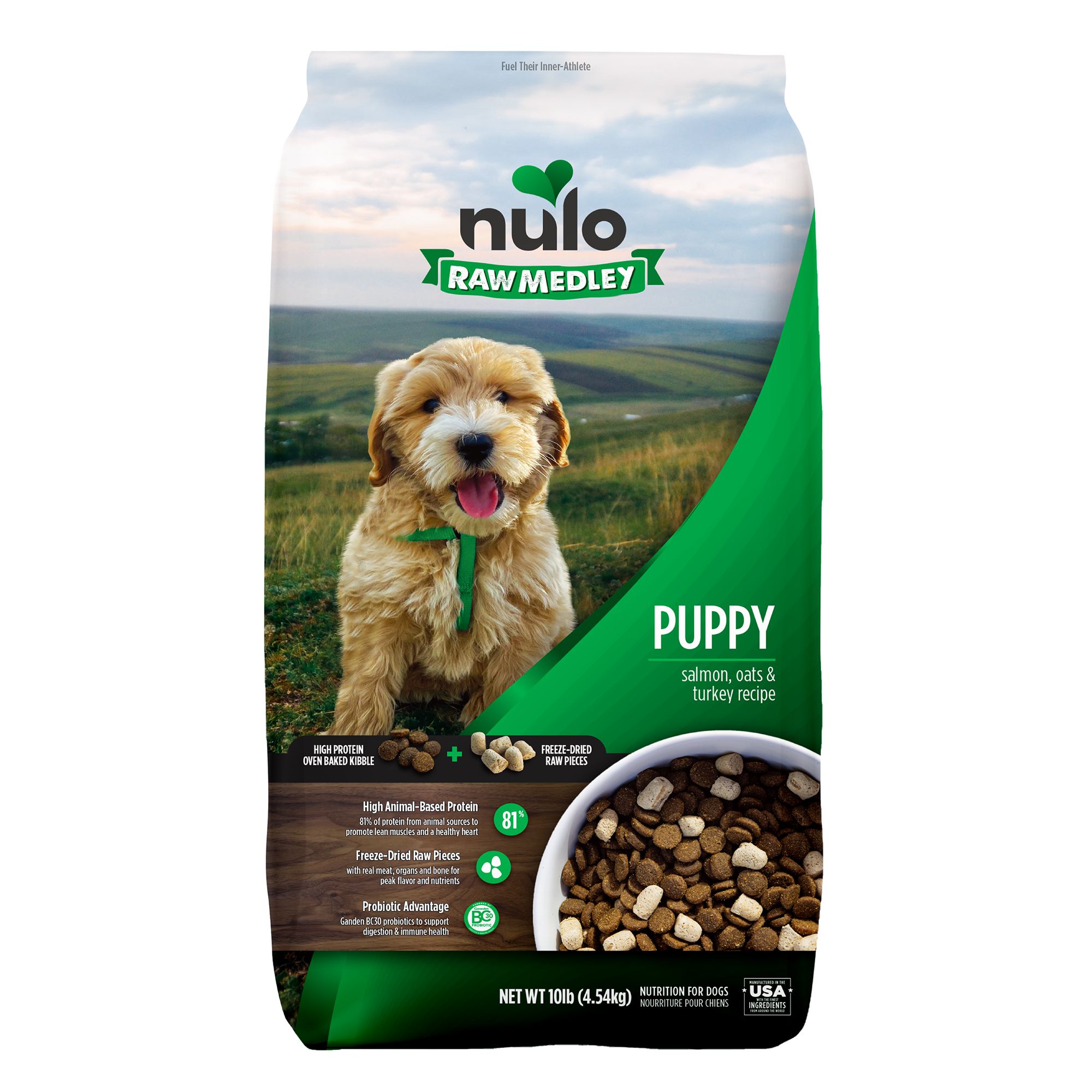 Nulo Raw Medley Puppy Dog Food Kibble Plus Freeze Dried Pieces Salmon Oats Turkey Recipe