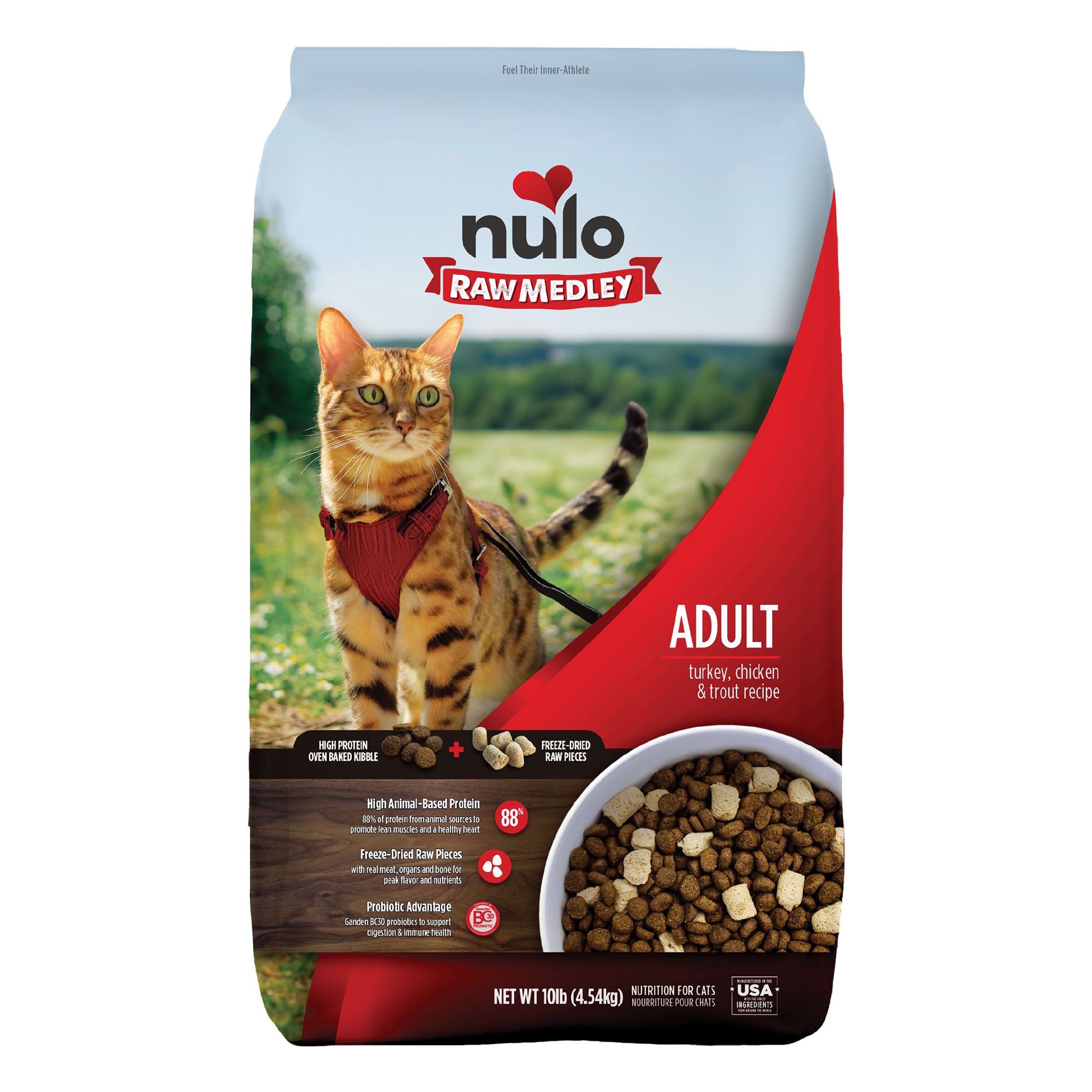 Nulo Raw Medley Adult Cat Food Grain Free Kibble Freeze Dried Raw Turkey Chicken Trout