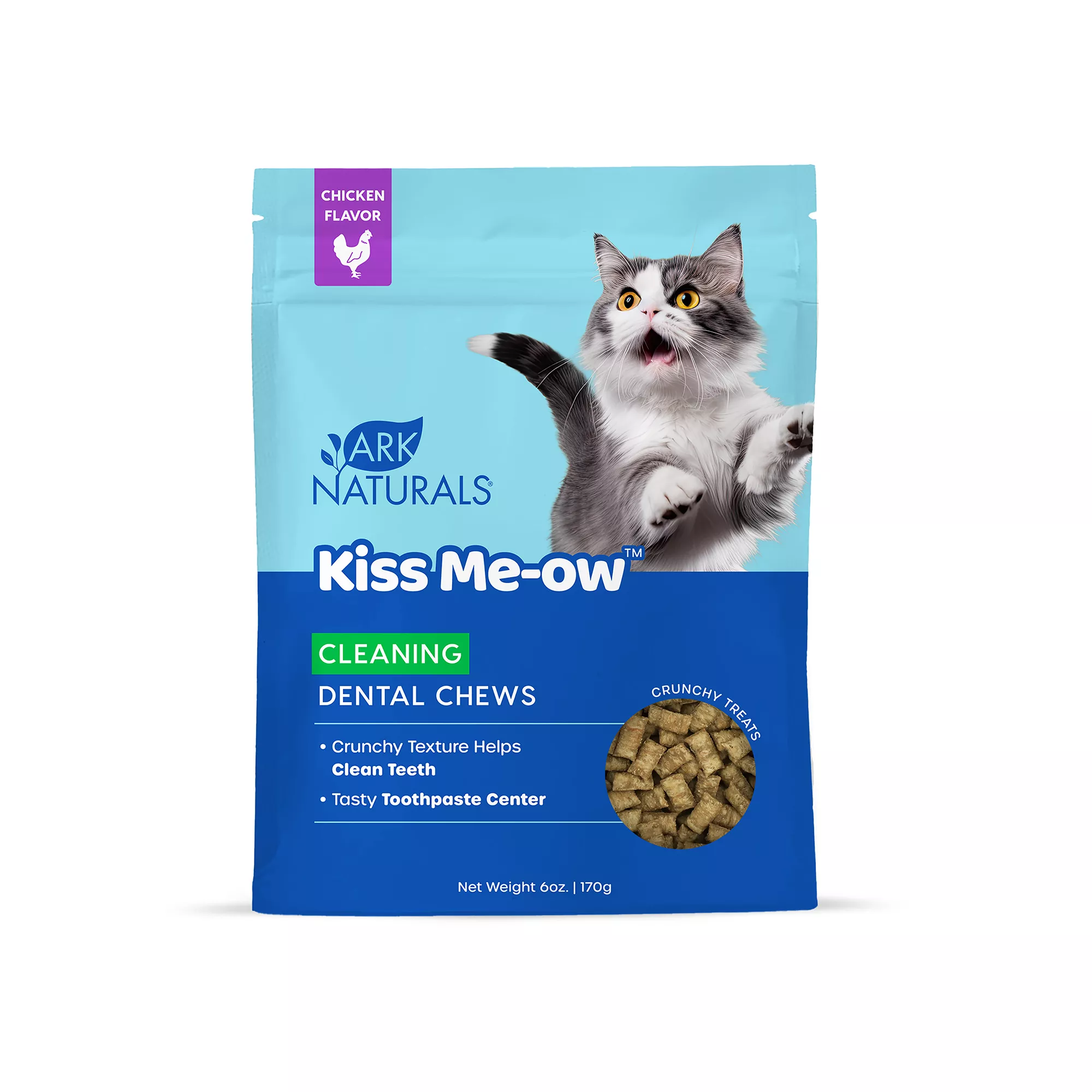 Ark Naturals Kiss Me-ow Cleaning Dental Chews Crunchy Cat Treats - Chicken