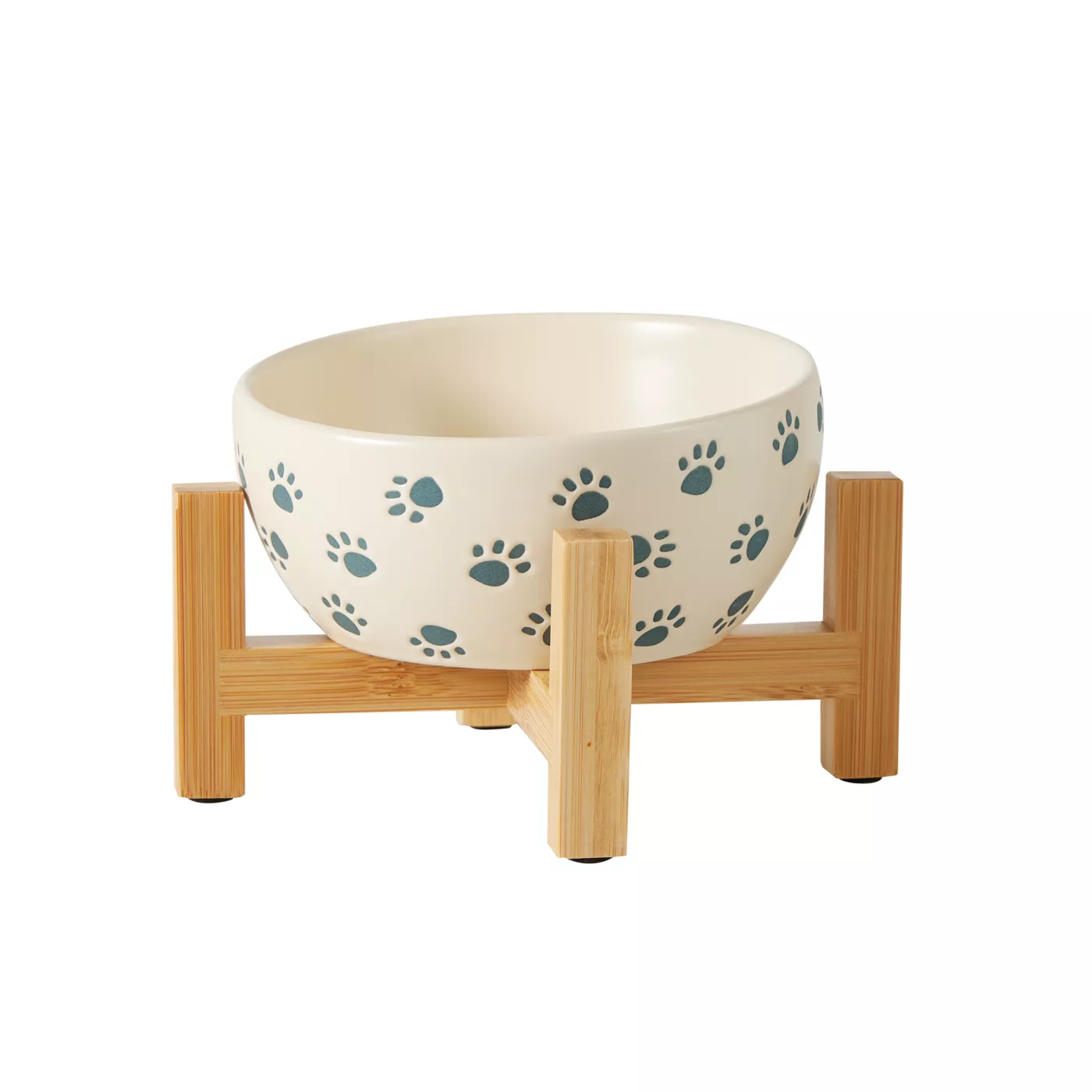 Whisker City Blue Paws Elevated Ceramic Cat Bowl