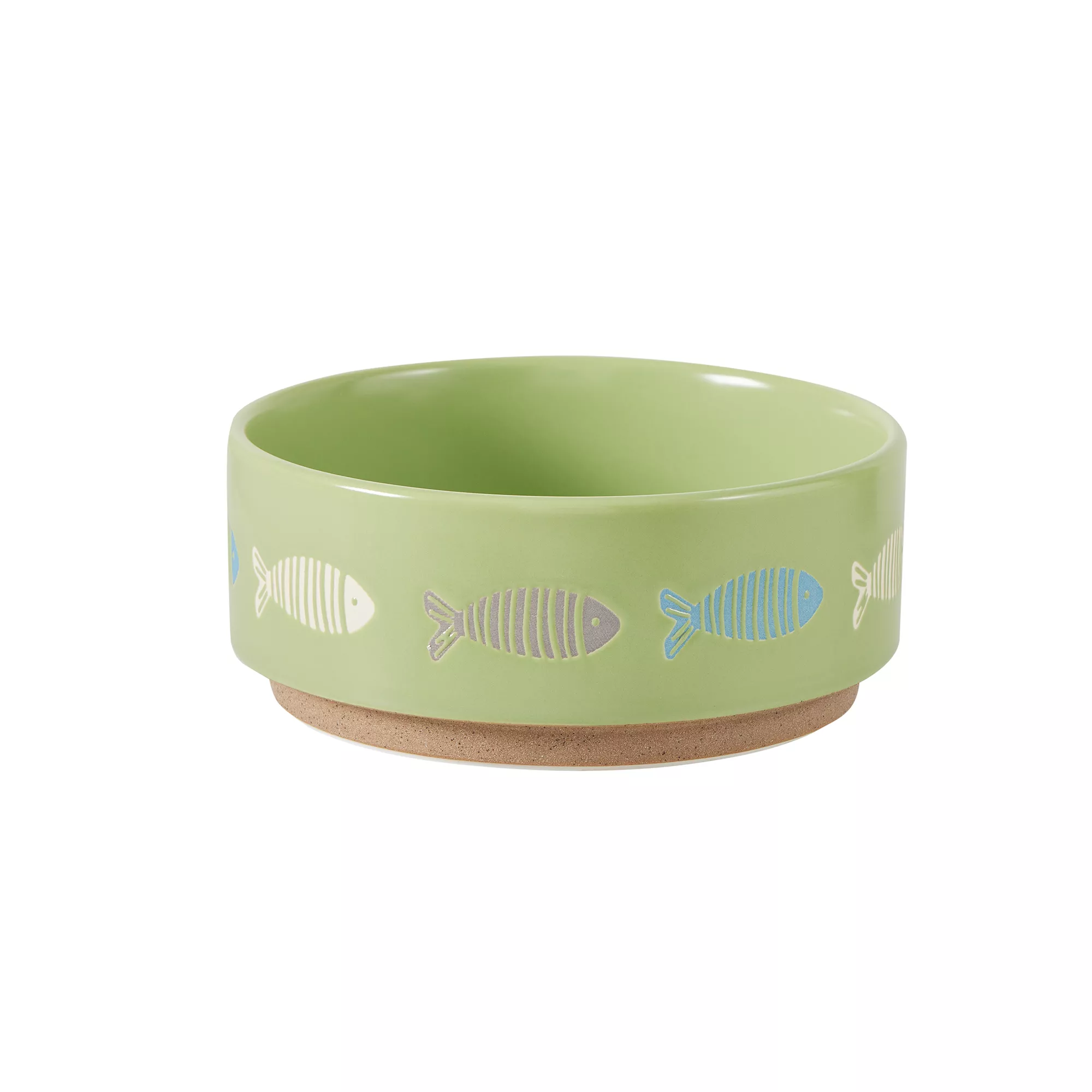 Whisker City Green Fish Ceramic Cat Bowl