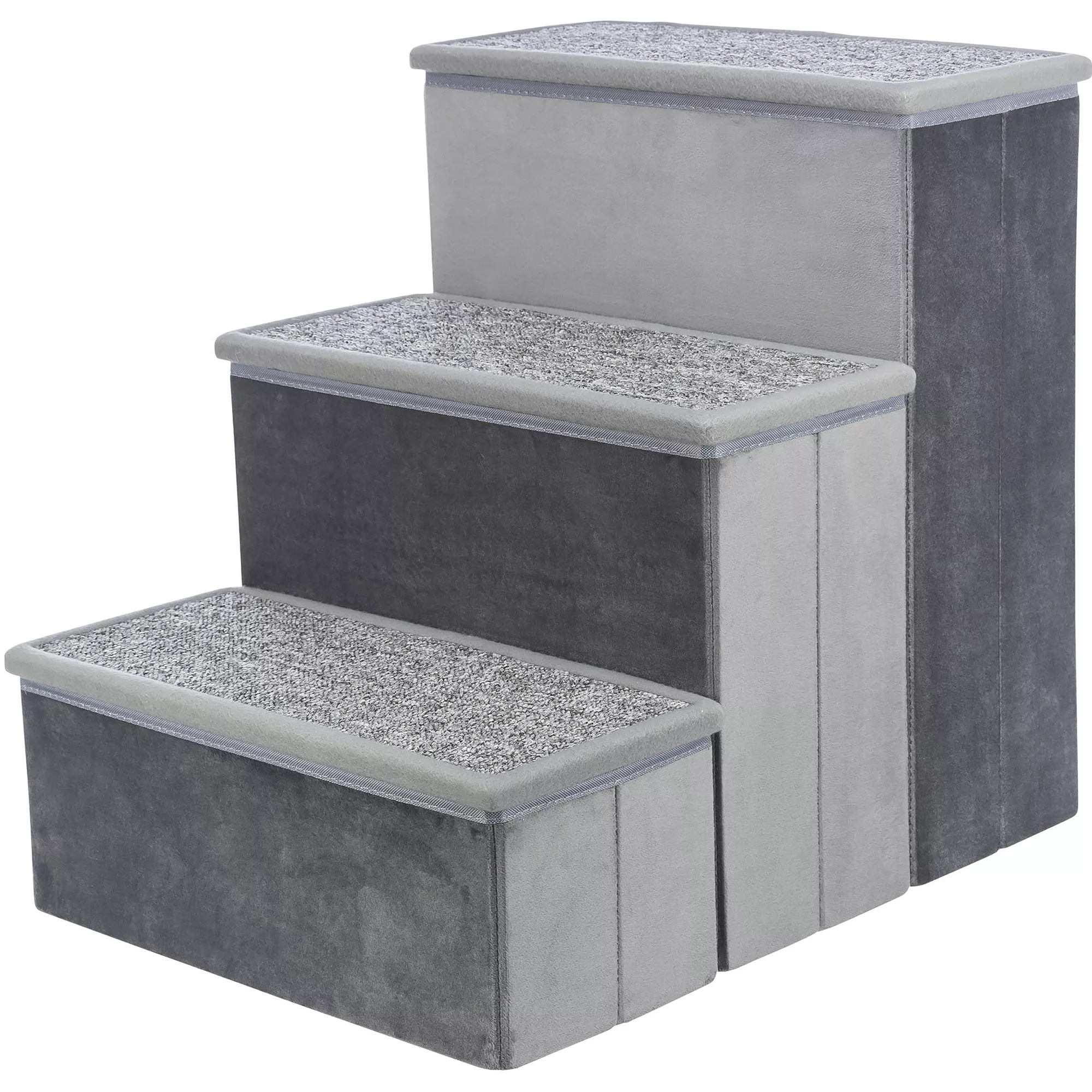 TRIXIE 3-Step Foldable Velour Pet Stairs with Storage, Gray