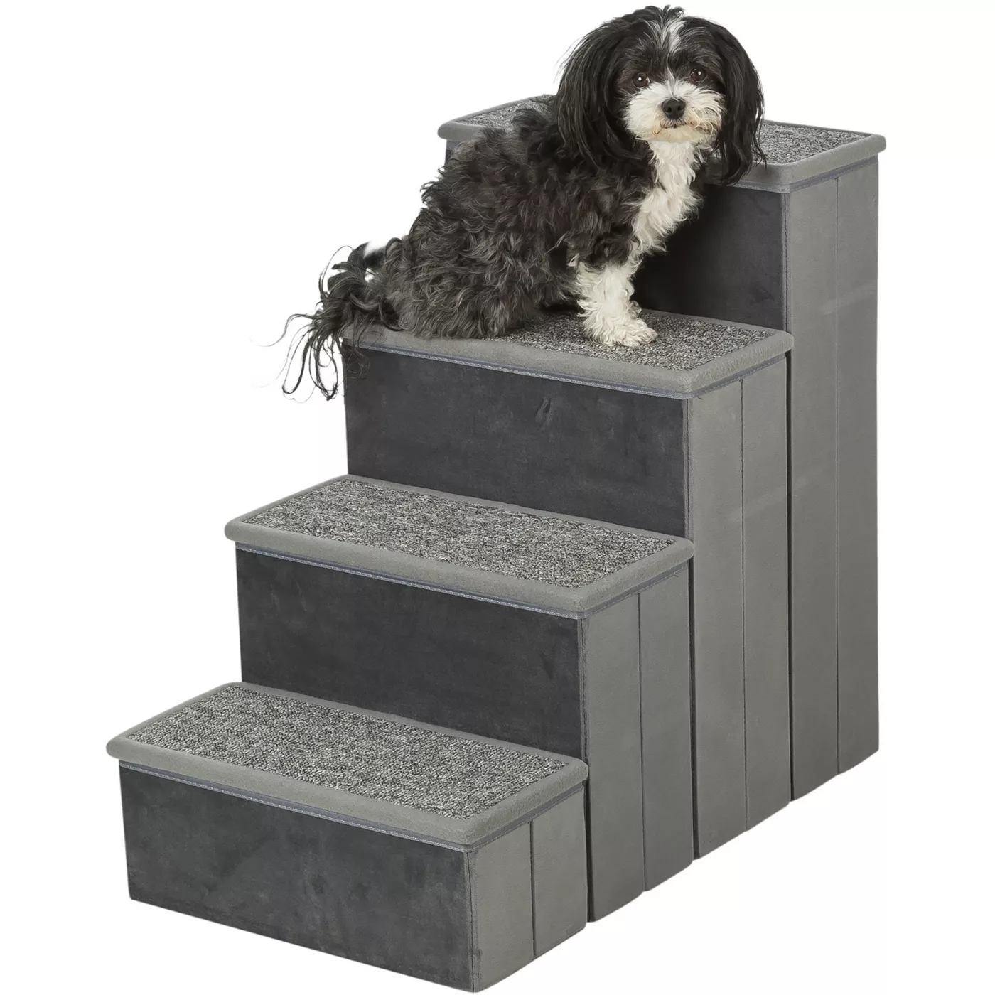 TRIXIE Velour Foldable 4 Step Pet Stairs with Storage